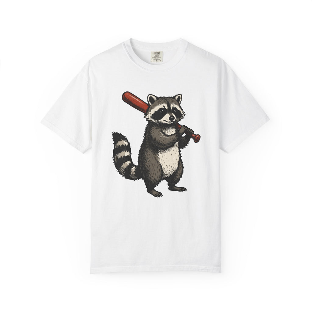 Raccoon Baseball Shirt Cute Animal Gift Women Cartoon Tee Baseball T-Shirt Adorable Fan Comic Tshirt Wildlife Graphic Hand Drawn Bat Tshirt