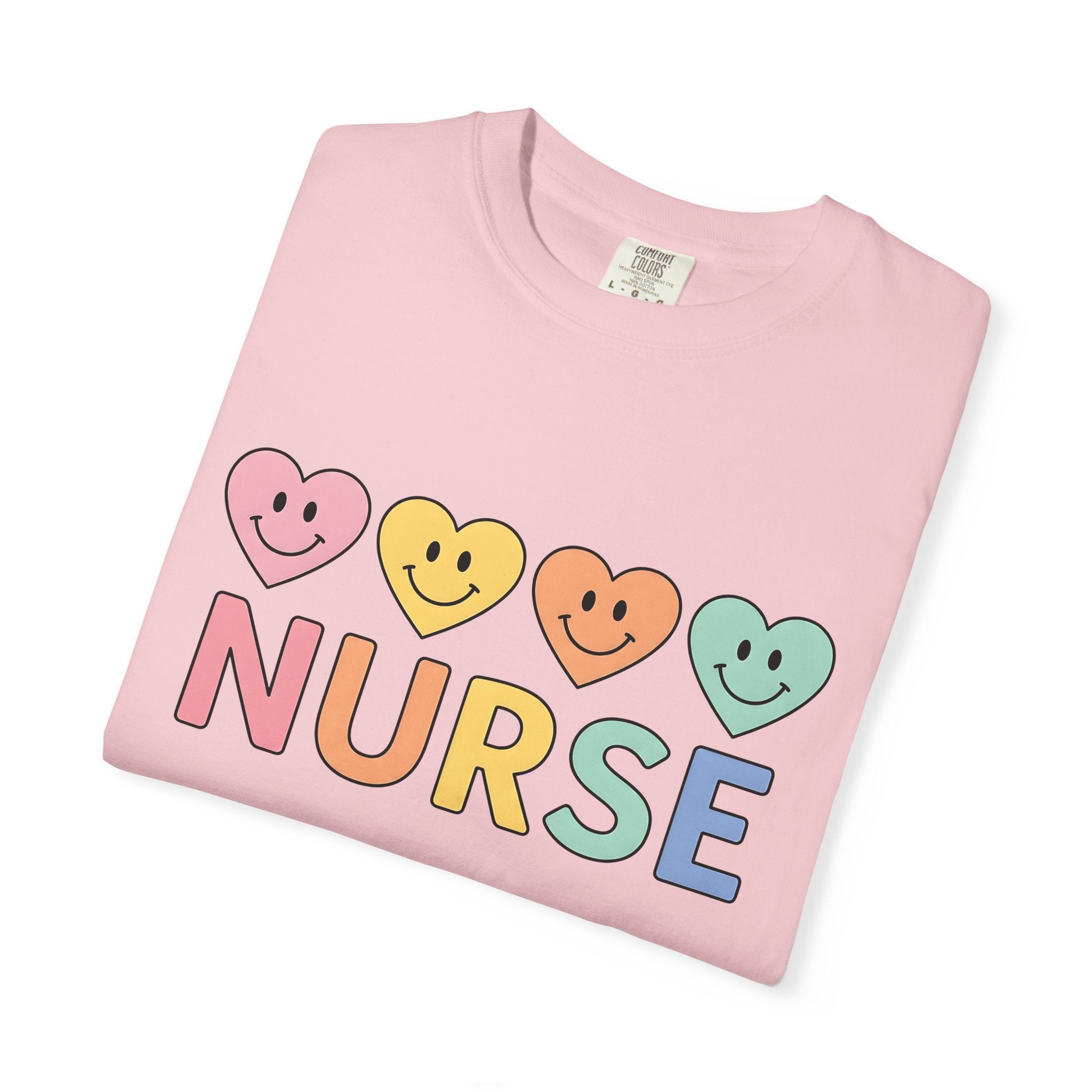 Smiley Heart Shirt Nurse Gratitude Gift Women Pastel Tee Heart Emoji T-Shirt Rn Fan Appreciation Graphic Retro Rainbow Tshirt