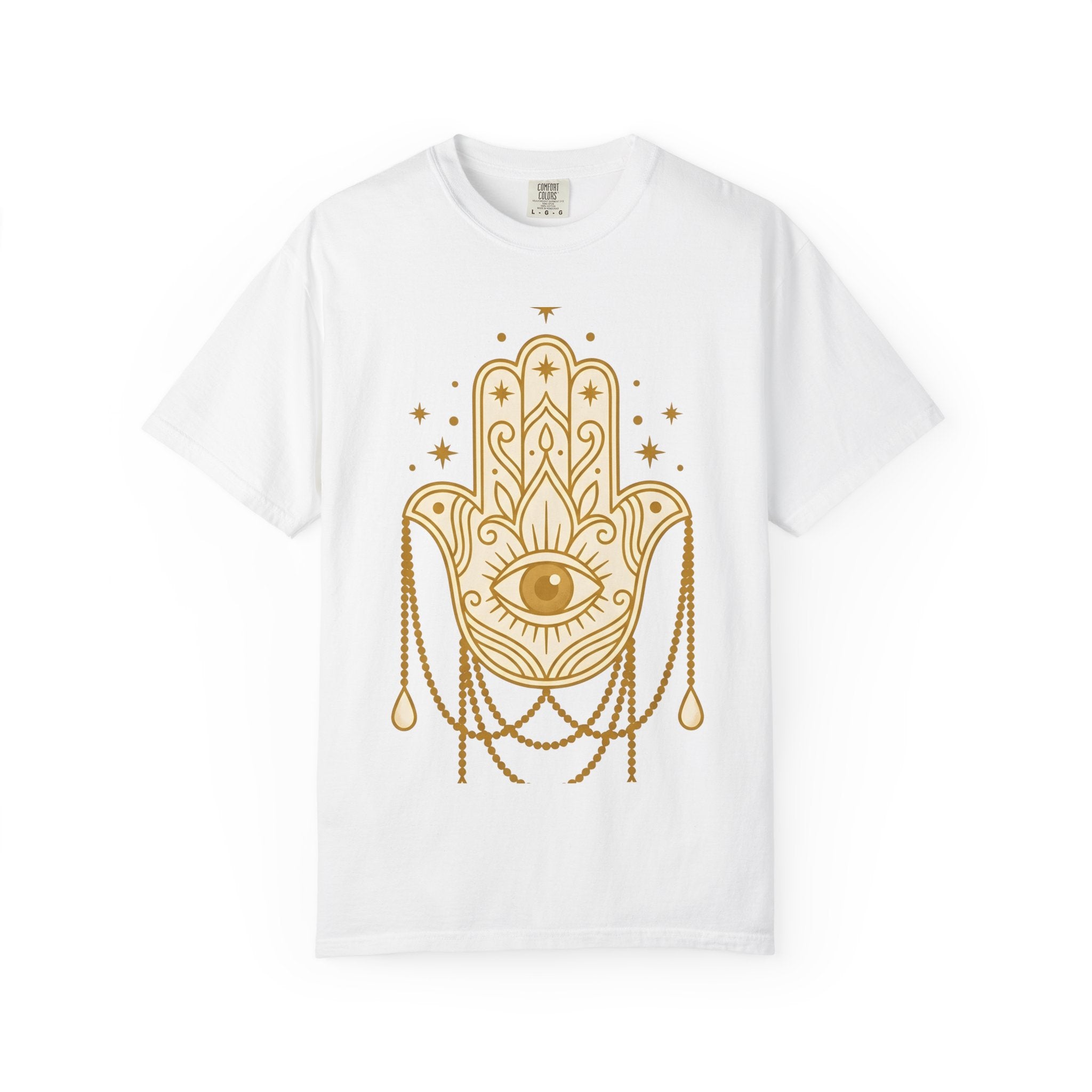 Hamsa Charm Shirt Boho Chic Meditation Gift Women Sketch Tee Hand Charm T-Shirt Bohemian Enthusiast Drawing Illustration Spiritual Design