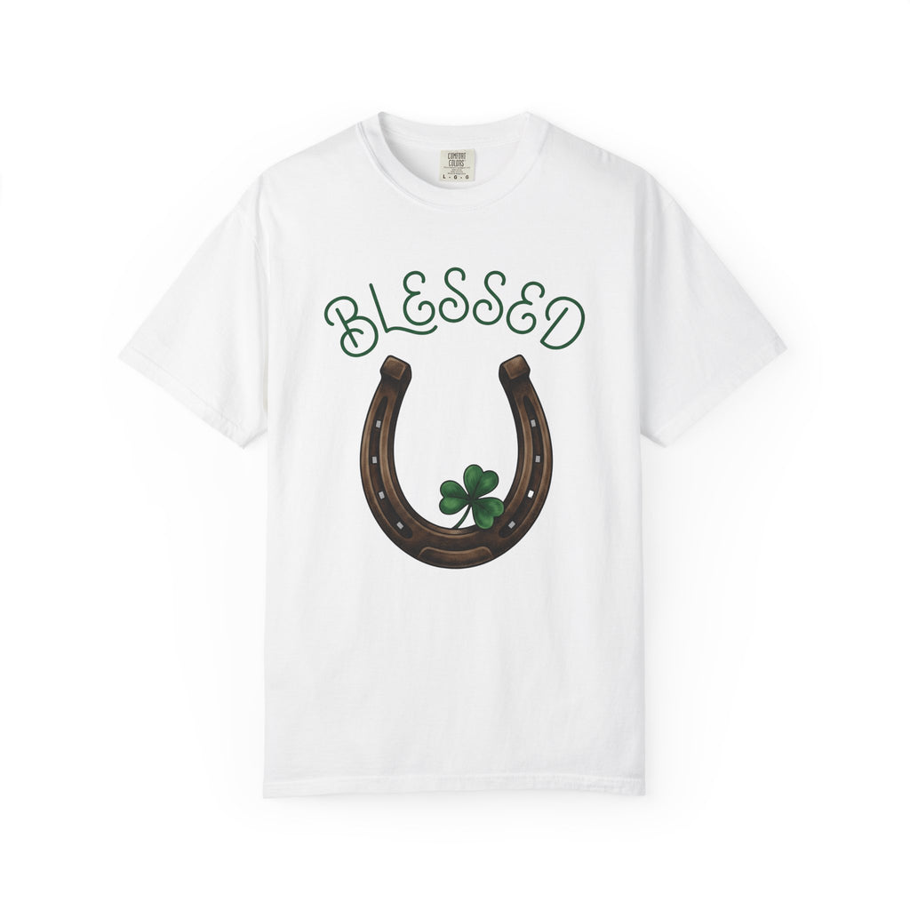 Shamrock Horseshoe Shirt St Patrick's Day Amulet Gift Women Line Art Tee Lucky Charm T-Shirt St Patricks Fan Claddagh Tshirt Charm Graphic