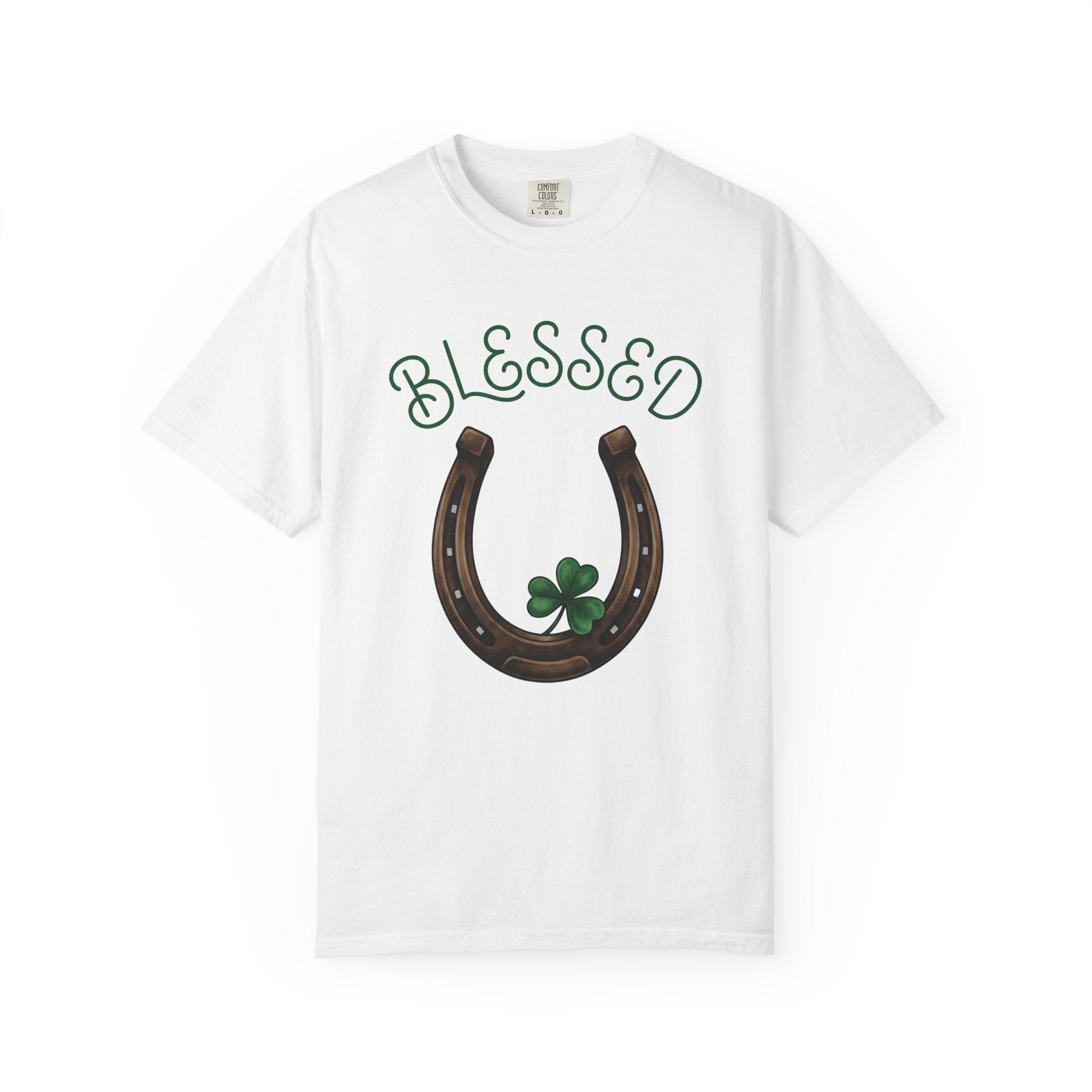 Shamrock Horseshoe Shirt St Patrick's Day Amulet Gift Women Line Art Tee Lucky Charm T-Shirt St Patricks Fan Claddagh Tshirt Charm Graphic