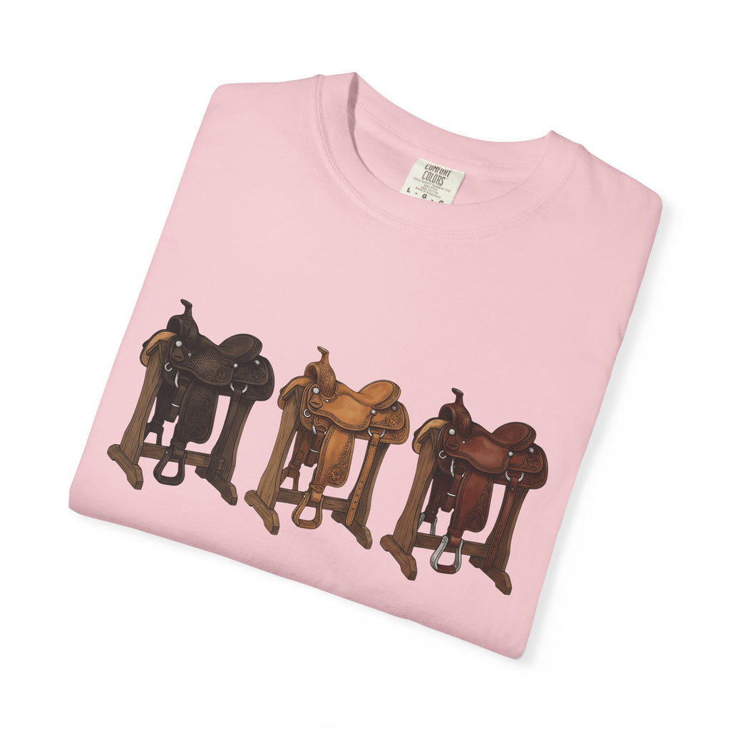 Rodeo Saddles Shirt Cowgirl Ranch Gift Women Line Art Tee Saddle T-Shirt Cowboy Fan Western Tshirt Farmhouse Graphic Illustrated Leather