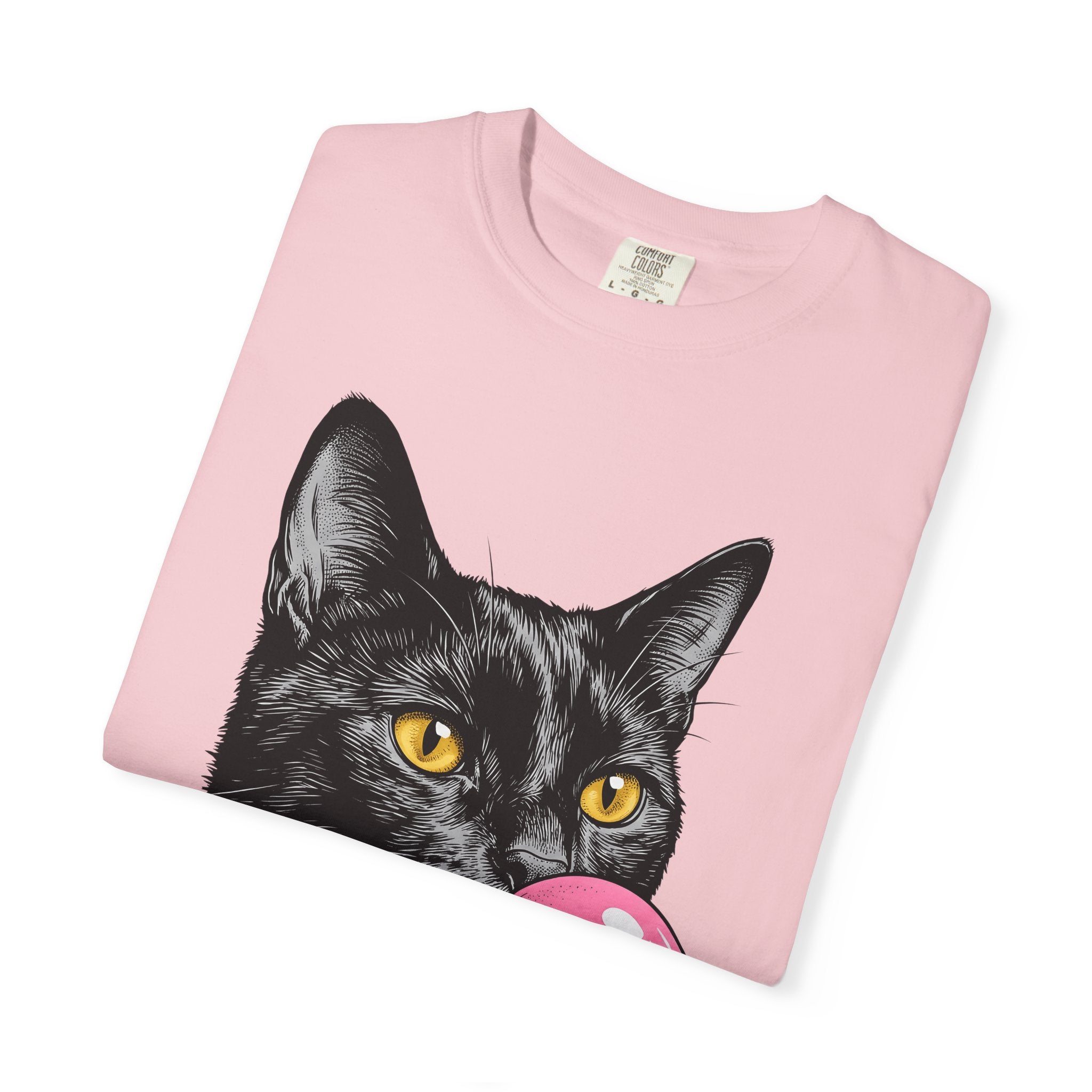Dark Cat Shirt Cat Funny Gift Women Pop Art Tee Black Cat T-Shirt Feline Fan Cat Graphic Retro Illustration Classic Gum Bubble Tshirt