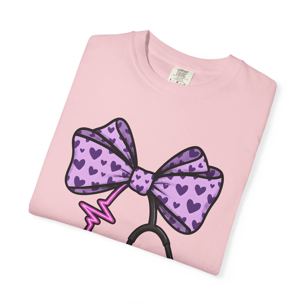 Heart Bow Stethoscope Shirt Nurses Clinic Gift Women Illustration Tee Stethoscopes T-Shirt Nurse Enthusiast Medical Tshirt Hospital Graphic