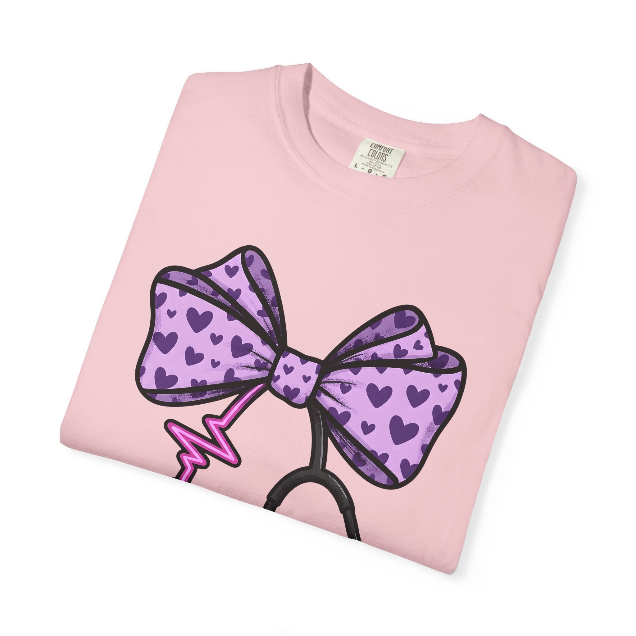 Heart Bow Stethoscope Shirt Nurses Clinic Gift Women Illustration Tee Stethoscopes T-Shirt Nurse Enthusiast Medical Tshirt Hospital Graphic