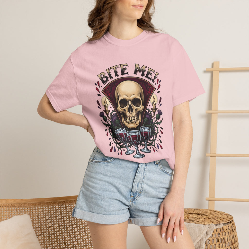 Skull Illustration Shirt Halloween Bloodsucker Gift Women Dark Tee Skull T-Shirt Horror Fan Gothic Tshirt Vampire Graphic Retro Wine Goblets