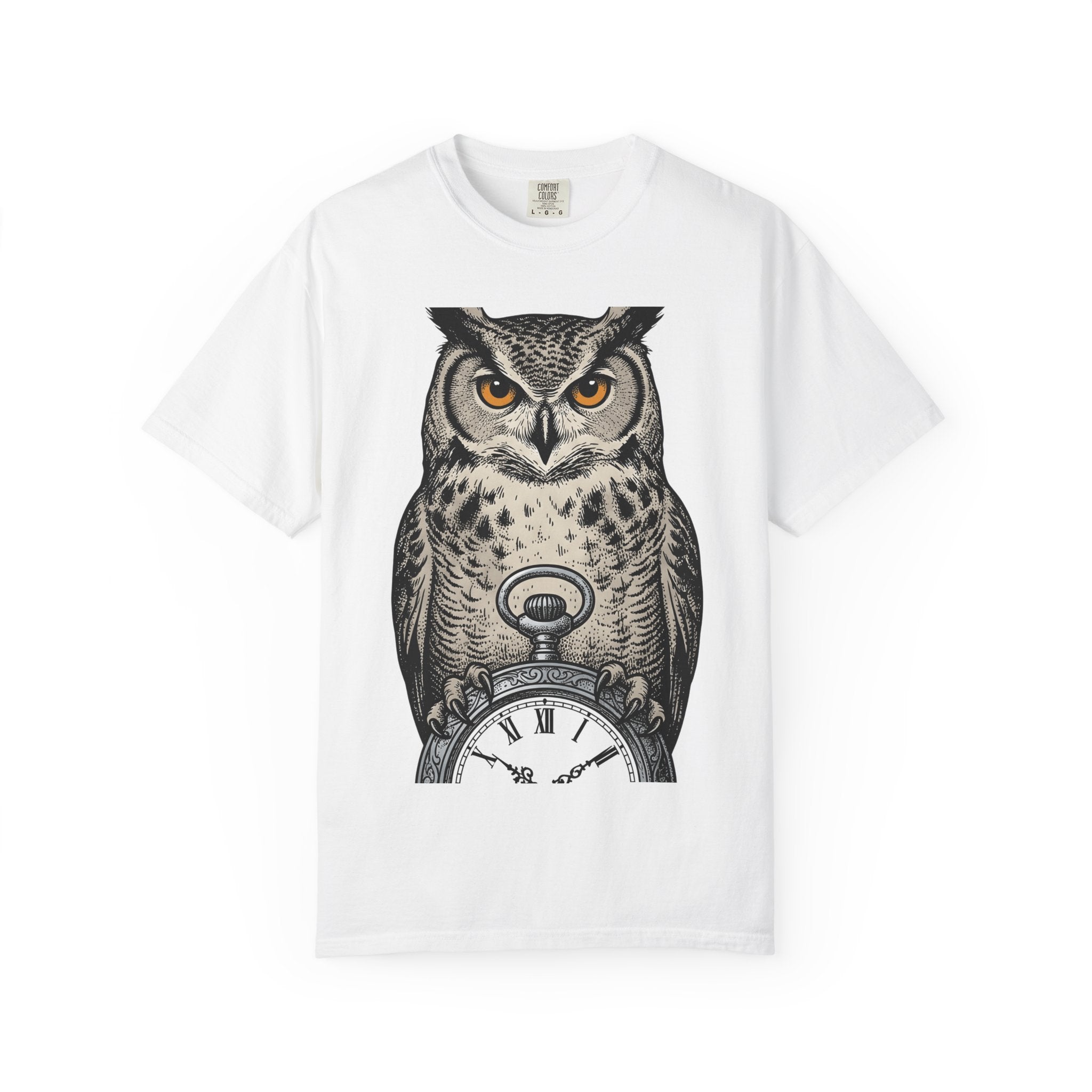 Owl Pocket Watch Shirt Owl Animal Gift Women Vintage Tee Pocket Watch T-Shirt Owl Enthusiast Antique Tshirt Wildlife Graphic Hand Drawn