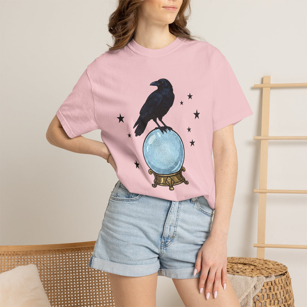 Crow Magic Sphere Shirt Occult Dark Art Gift Women Retro Tee Crystal Ball T-Shirt Witch Fan Vintage Tshirt Gothic Graphic Sketch Sparkles