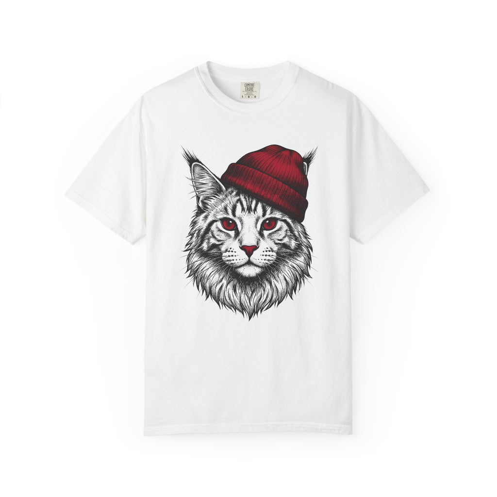 Feline Beanie Shirt Cat Apparel Gift Women Cartoon Tee Kitty T-Shirt Cat Fan Comic Tshirt Clothing Graphic Rustic Toque Tshirt