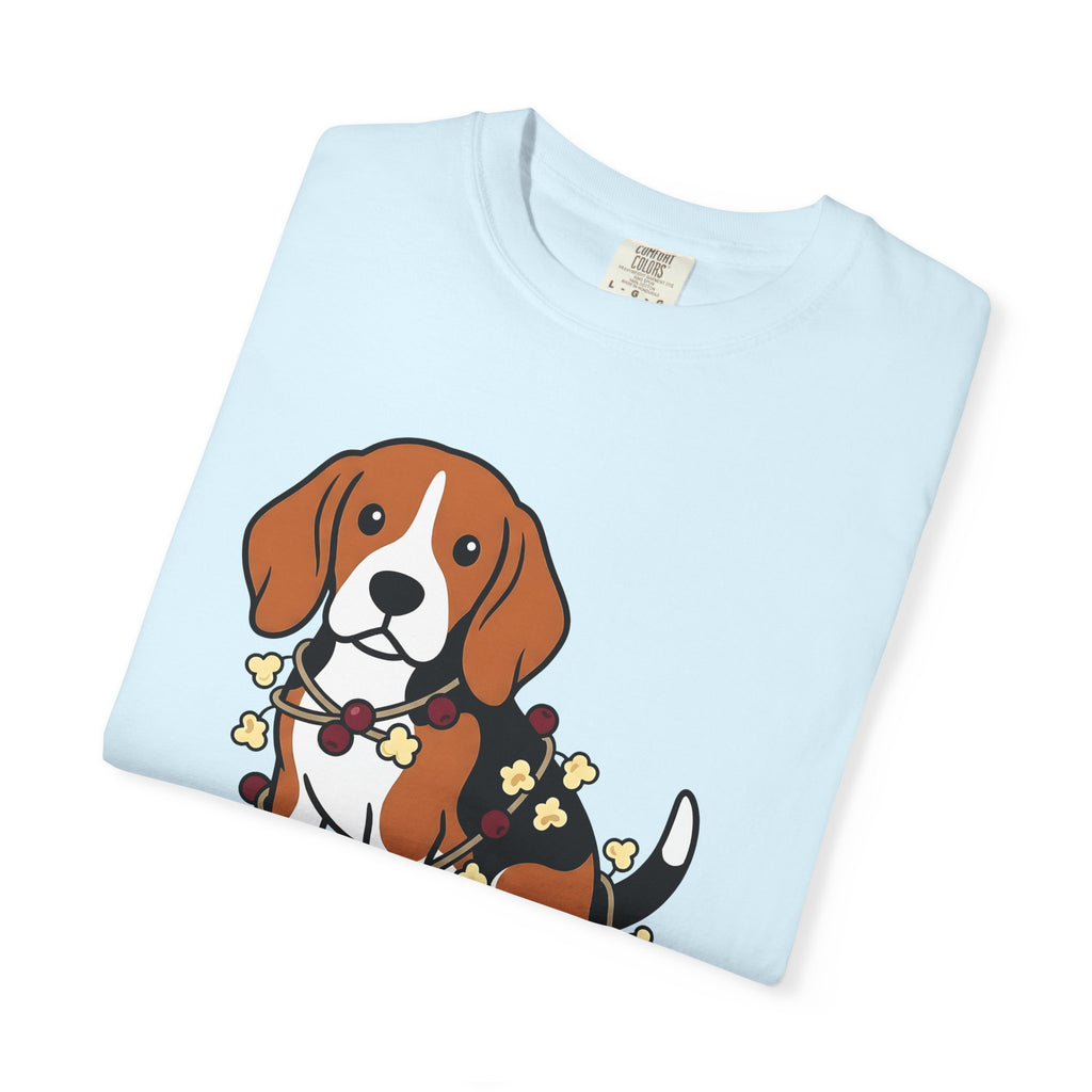 Beagle Hound Shirt Dog Holiday Decor Gift Women Animated Tee Hound Dog T-Shirt Dog Fan Cartoon Tshirt Christmas Graphic Clean Popcorn Chain