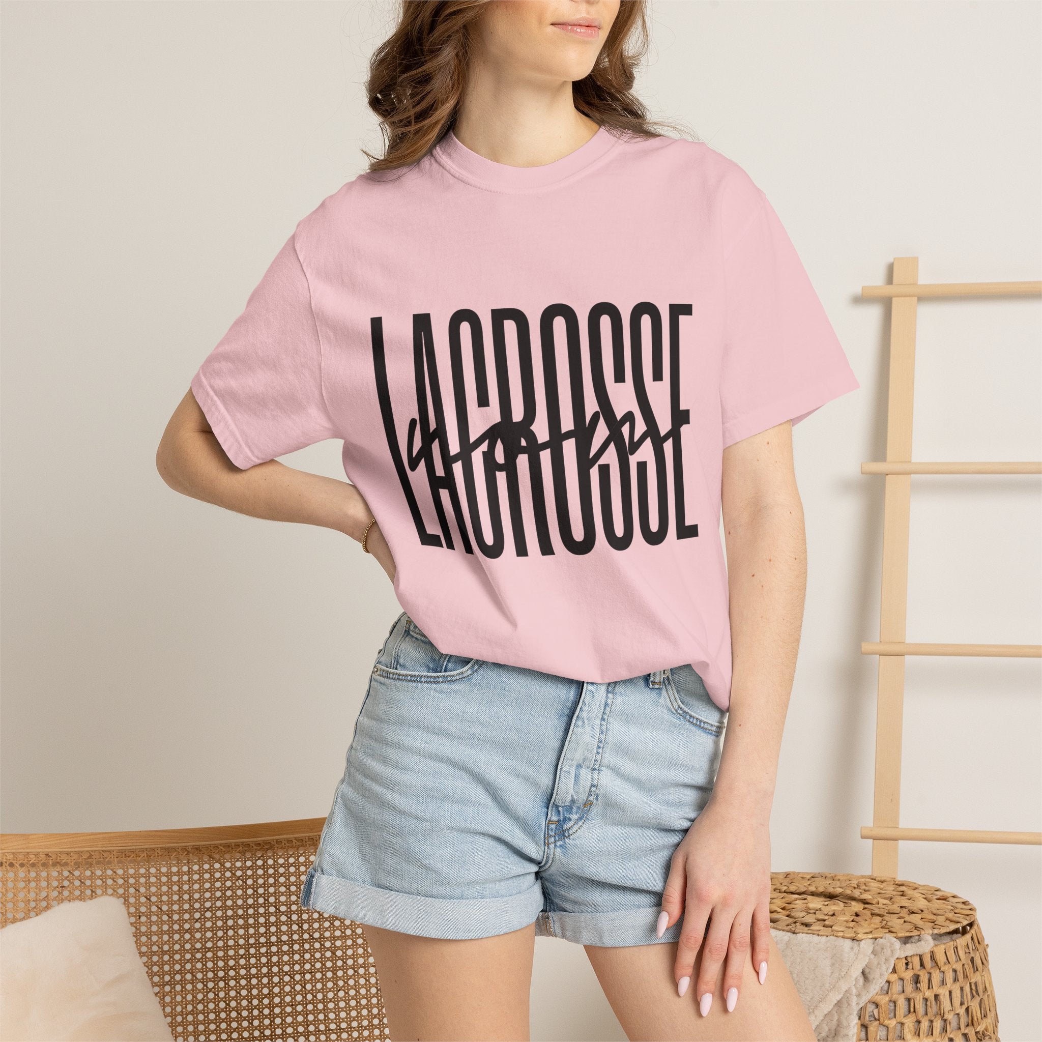 Lacrosse Text Shirt Lacrosse Sports Gift Women Bold Tee Lax T-Shirt Lacrosse Fan Typography Tshirt Athletic Graphic Minimalist Script Accent