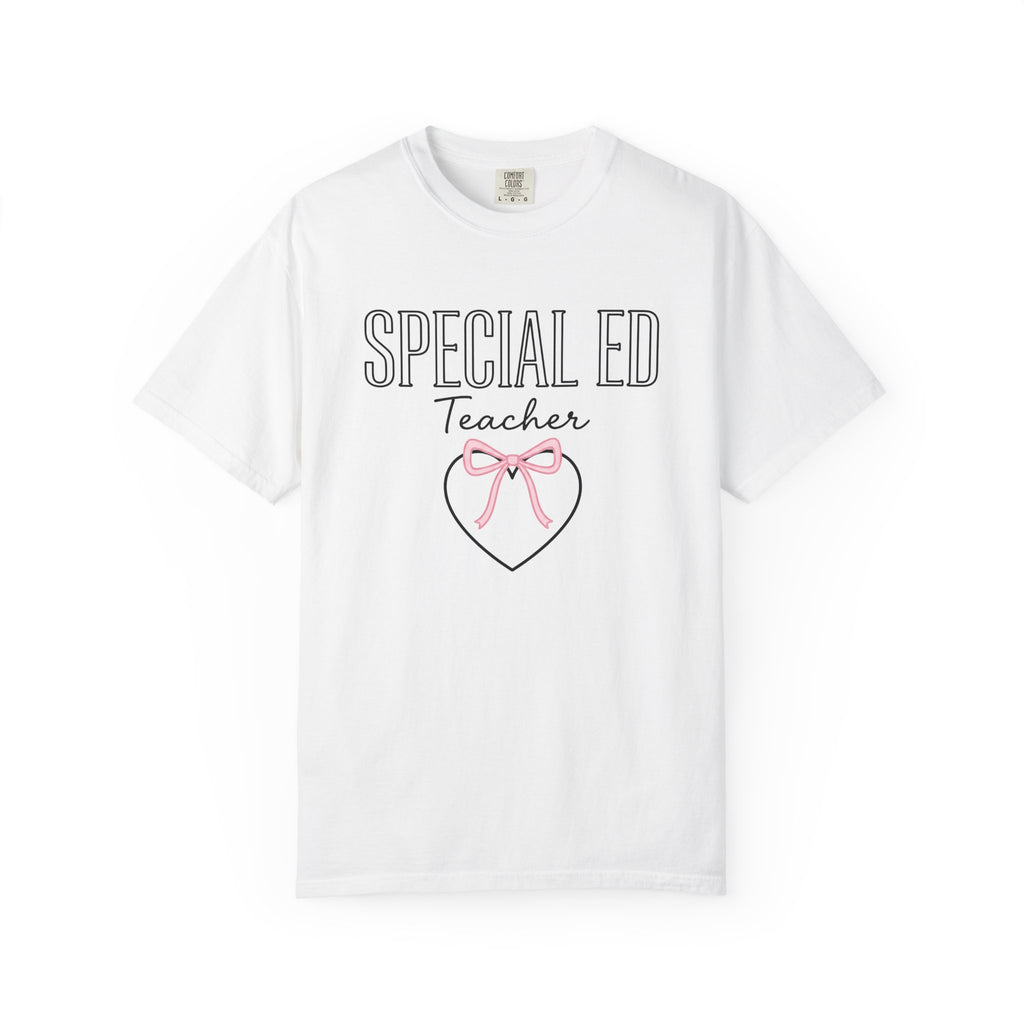 Love Ribbon Shirt Teacher Thanks Gift Women Lovable Tee Bow T-Shirt Educator Enthusiast Adorable Tshirt Appreciation Graphic Sleek Knot