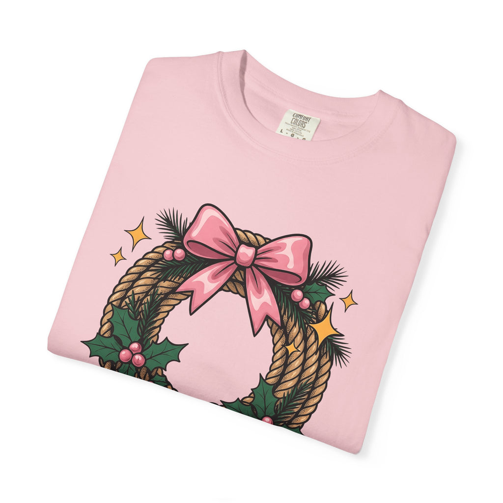 Cord Wreath Shirt Cowgirl Festive Gift Women Hand Drawn Tee Wreath T-Shirt Rodeo Fan Illustrated Graphic Classic Rose Bow Tshirt
