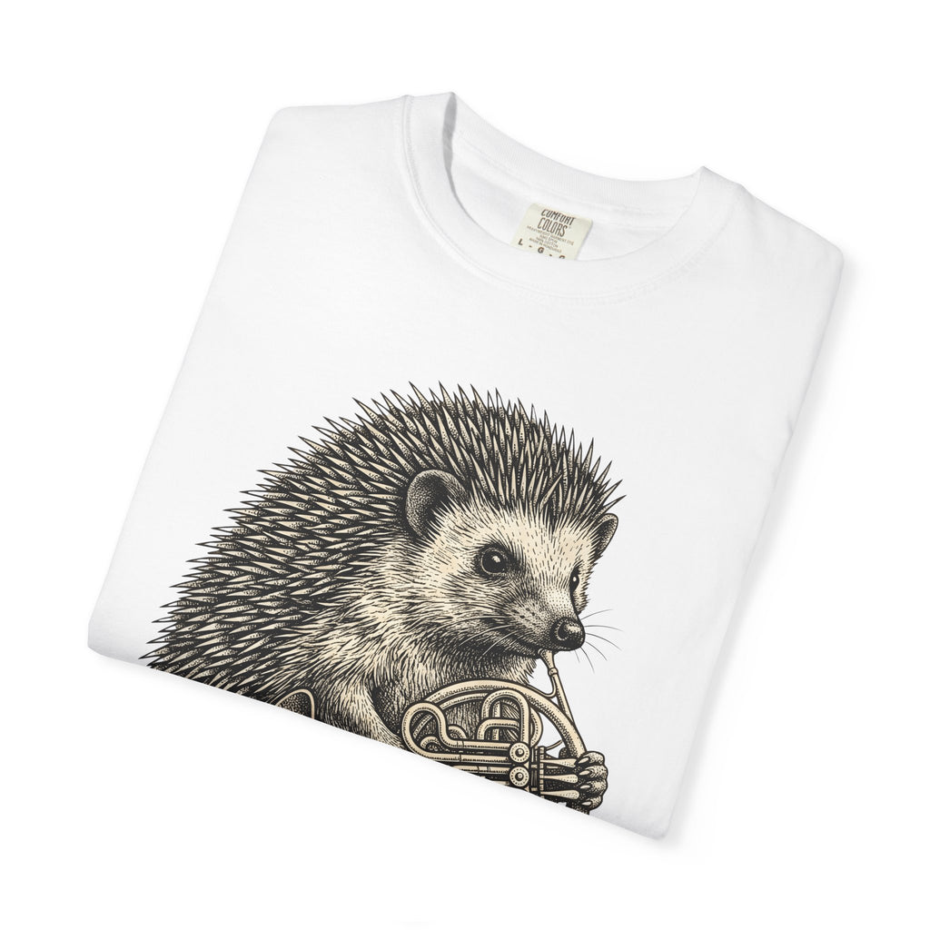 Hedgehog Horn Shirt Animals Instruments Gift Women Retro Tee Prickles T-Shirt Wildlife Fan Vintage Tshirt Musical Instrument Graphic Sketch