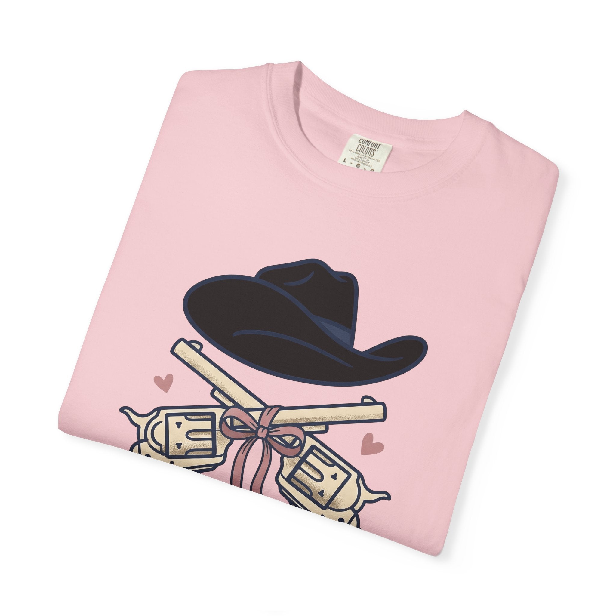 Cowboy Hat Guns Shirt Cowgirl Cowboy Gift Women Comic Tee Gunslinger T-Shirt Cowgirl Fan Cartoon Tshirt Rodeo Graphic Retro Pink Ribbon