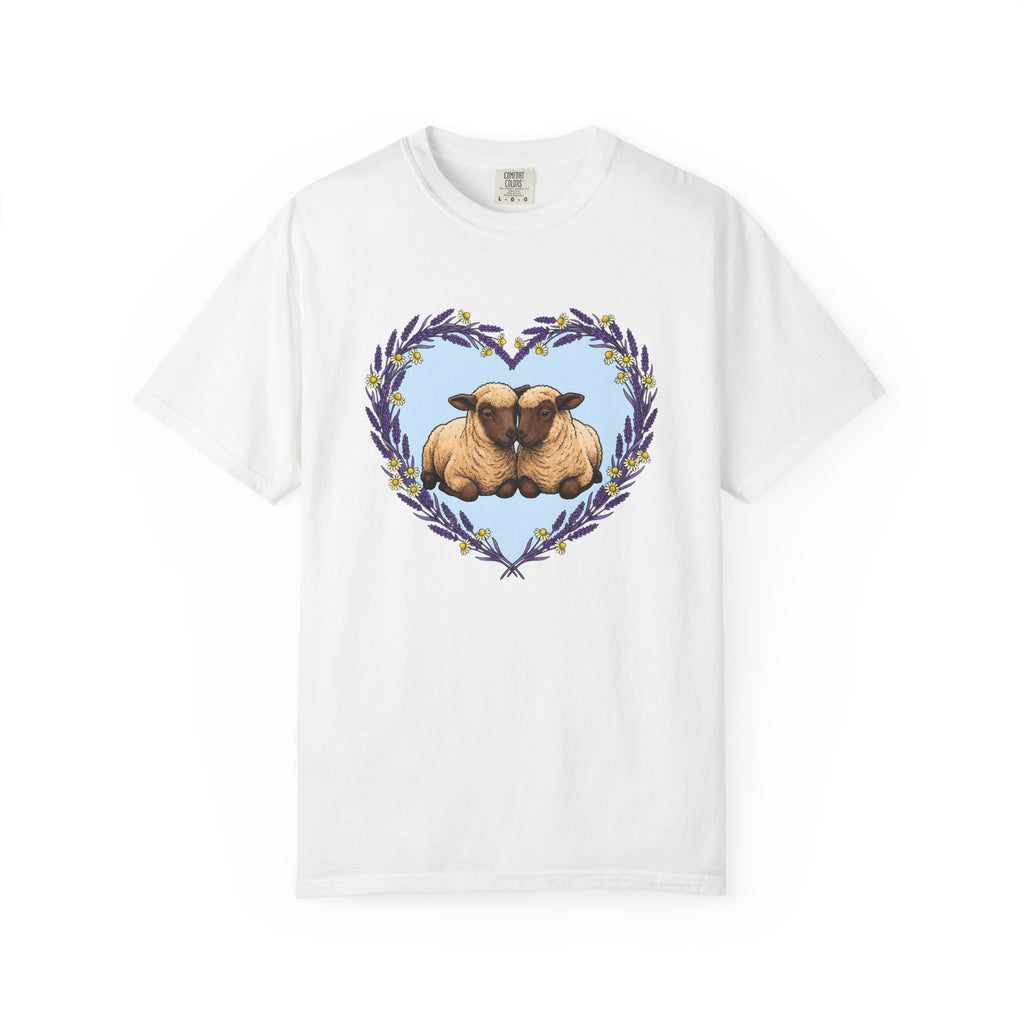 Sheep Couple Shirt Cute Pet Gift Women Sketch Tee Ewe T-Shirt Kawaii Fan Drawing Graphic Retro Flower Heart Tshirt