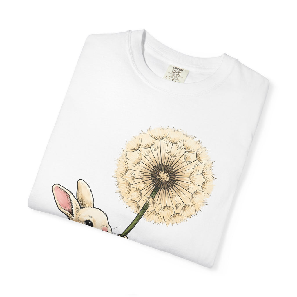 Bunny Dandelion Shirt Cute Animal Gift Women Whimsical Tee Rabbit T-Shirt Kawaii Fan Cartoon Tshirt Creature Graphic Hand Drawn Flower