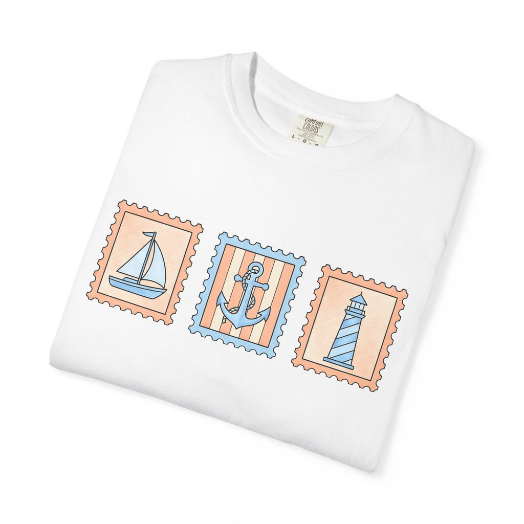 Marine Stamps Shirt Nautical Vacation Gift Women Sketch Tee Stamp Collecting T-Shirt Sailing Fan Maritime Tshirt Getaway Graphic Line Art