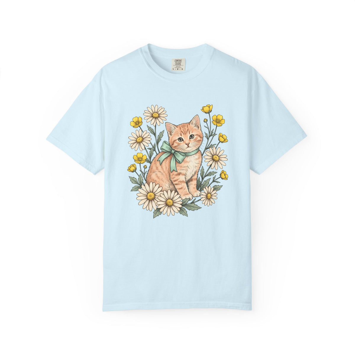 Tabby Cat Shirt Easter Floral Unisex Gift Hand Drawn Tee Kitten T-Shirt Easter