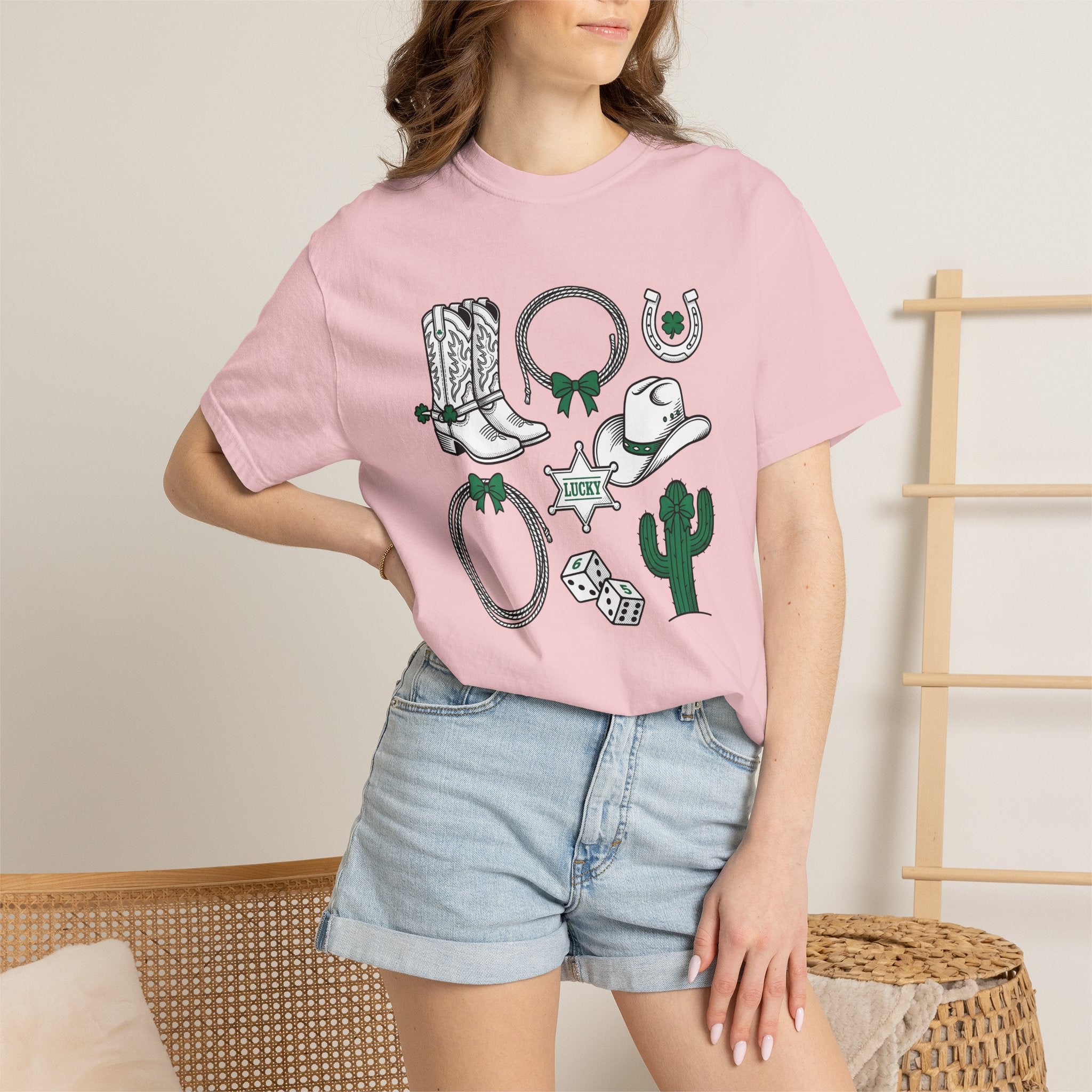 Cowboy Country Symbols Shirt St Patricks Day Rodeo Gift Women Retro Tee Western T-Shirt Shamrock Fan Vintage Tshirt Rodeo Graphic Sketch
