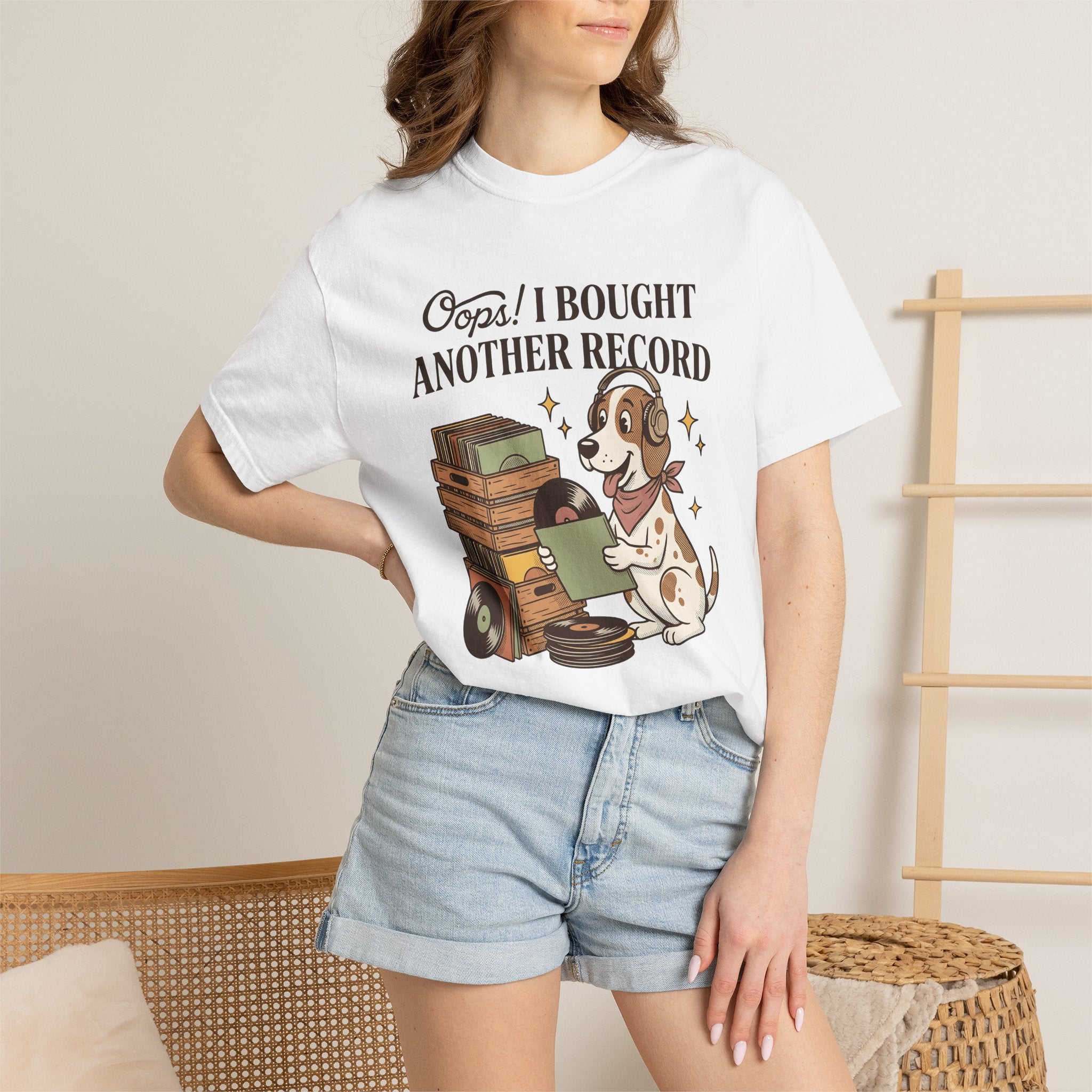 Dog Headphones Shirt Cute Music Gift Women Cartoon Tee Canine Headphones T-Shirt Adorable Fan Puppy Tshirt Music Graphic Vintage Vinyl