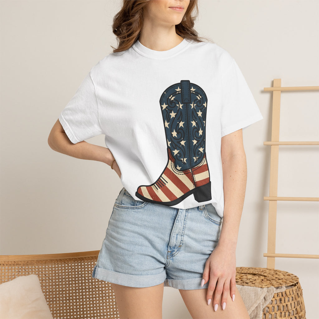Leather Boot Shirt America 4Th Of July Rodeo Gift Women Retro Tee Boot T-Shirt Patriot Fan Chelsea Boot Tshirt Vintage Graphic Heritage Star