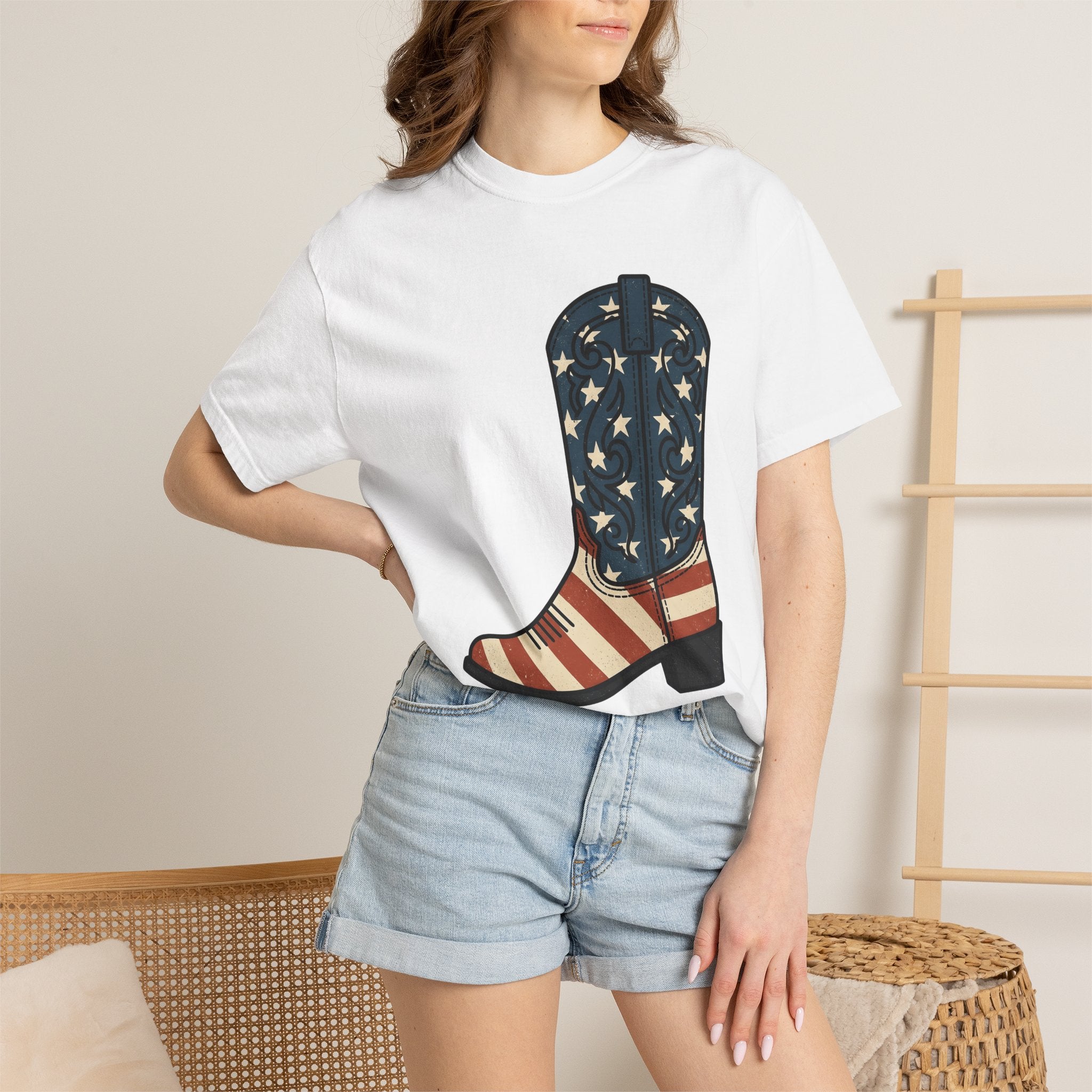 Leather Boot Shirt America 4Th Of July Rodeo Gift Women Retro Tee Boot T-Shirt Patriot Fan Chelsea Boot Tshirt Vintage Graphic Heritage Star