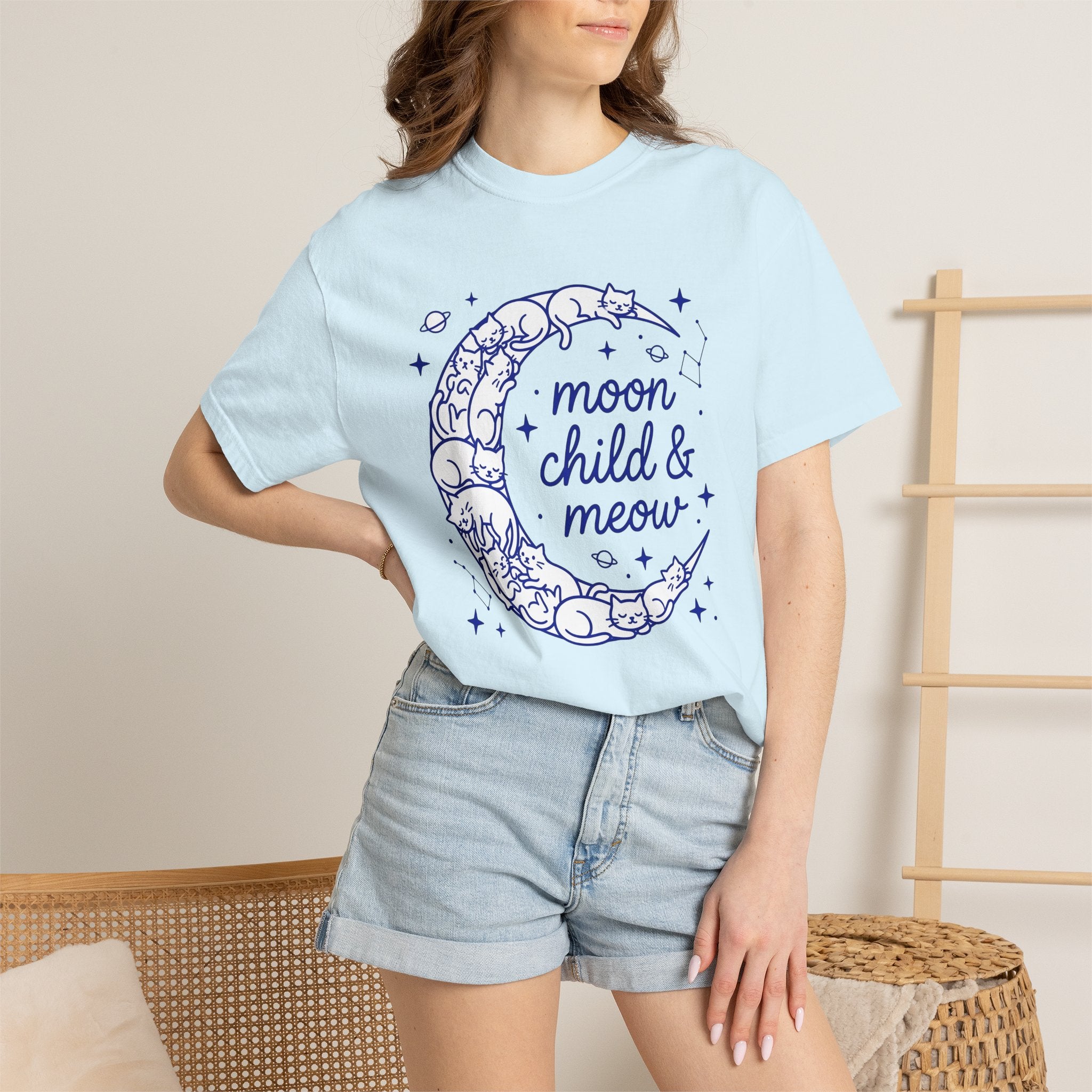 Moon Kittens Shirt Cat Zodiac Gift Women Sketch Tee Kitten T-Shirt Cat Fan Drawing Graphic Astrology Design Geometric Twinkles Tshirt