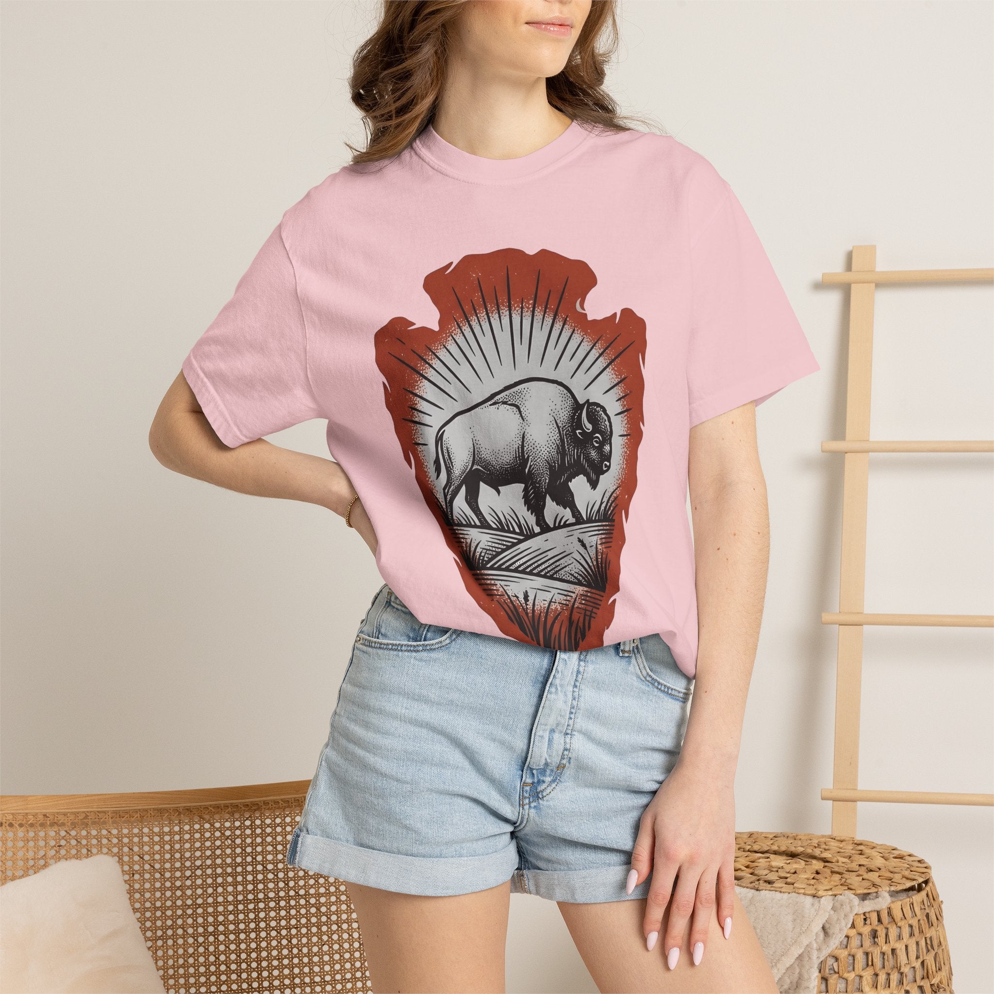 Buffalo Design Shirt Animal Wilderness Gift Women Retro Tee Bison T-Shirt Wildlife Fan Bison Graphic Tshirt Sketch Spearhead Tshirt