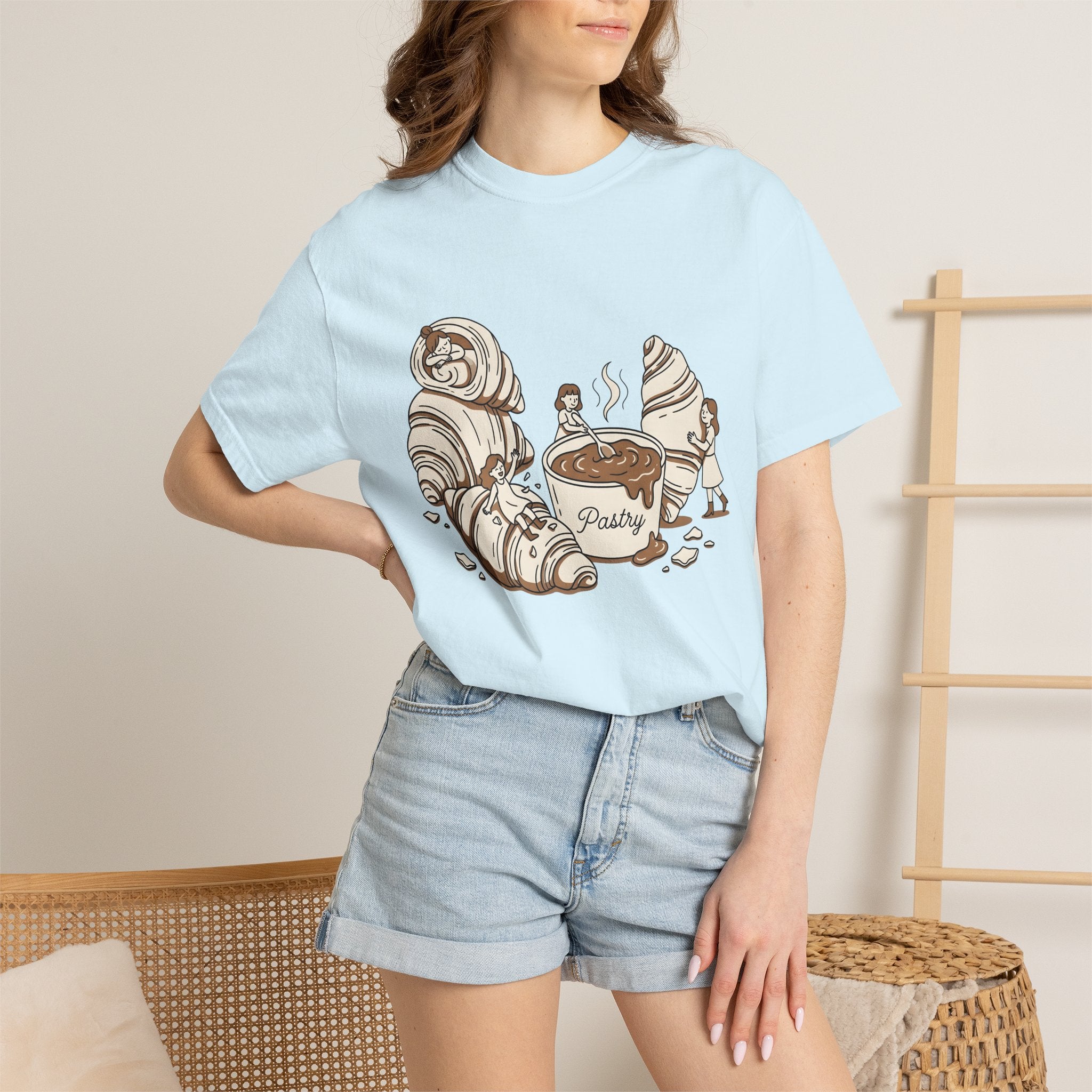 Croissant Shirt Desserts Pastry Gift Women Kawaii Tee Croissant T-Shirt Sweets Fan Cute Tshirt Bakery Graphic Sketch Latte Mug Tshirt