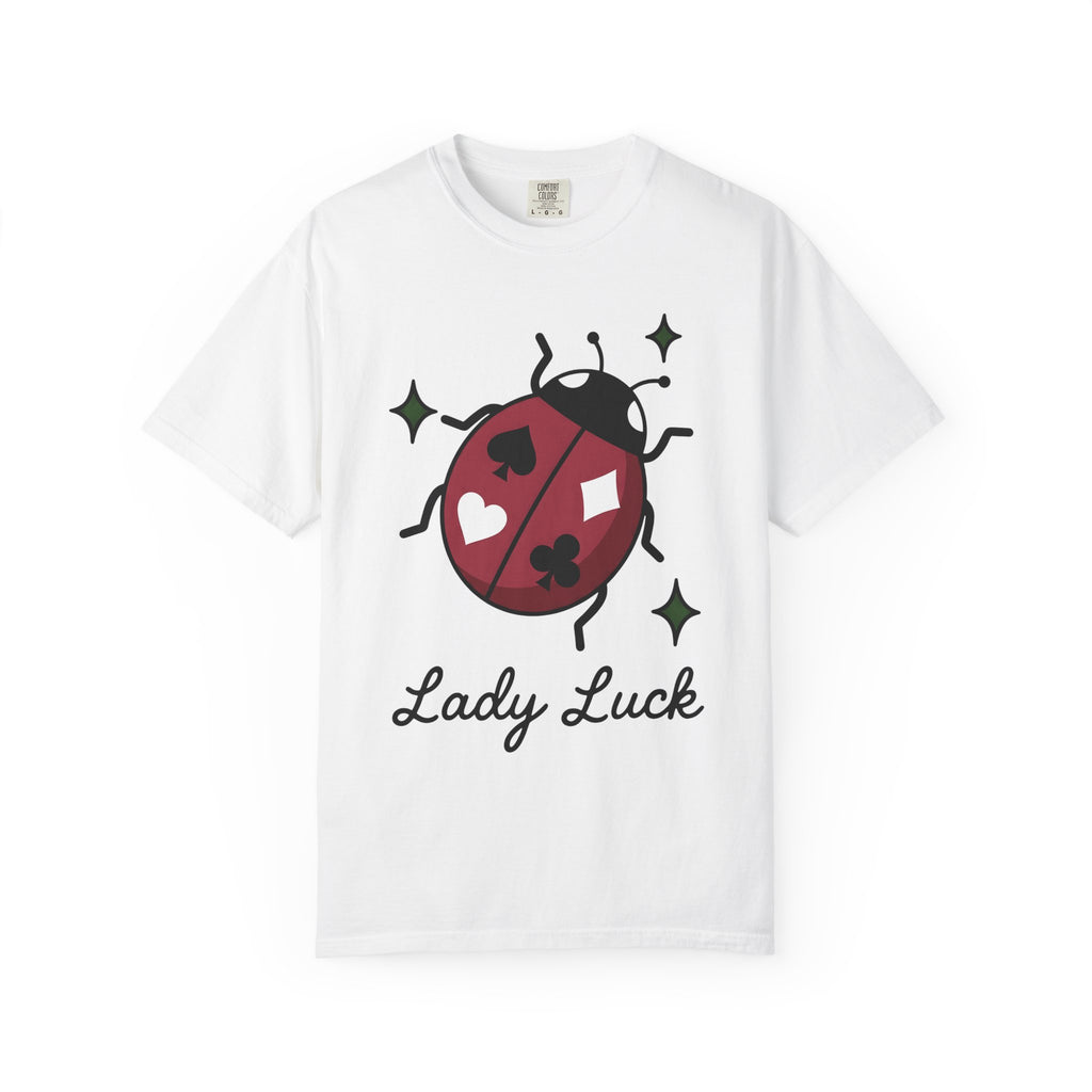 Ladybug Art Shirt Lucky Cards Gift Women Caricature Tee Ladybird T-Shirt Fortune Fan Cartoon Tshirt Playing Card Graphic Sleek Playing Card