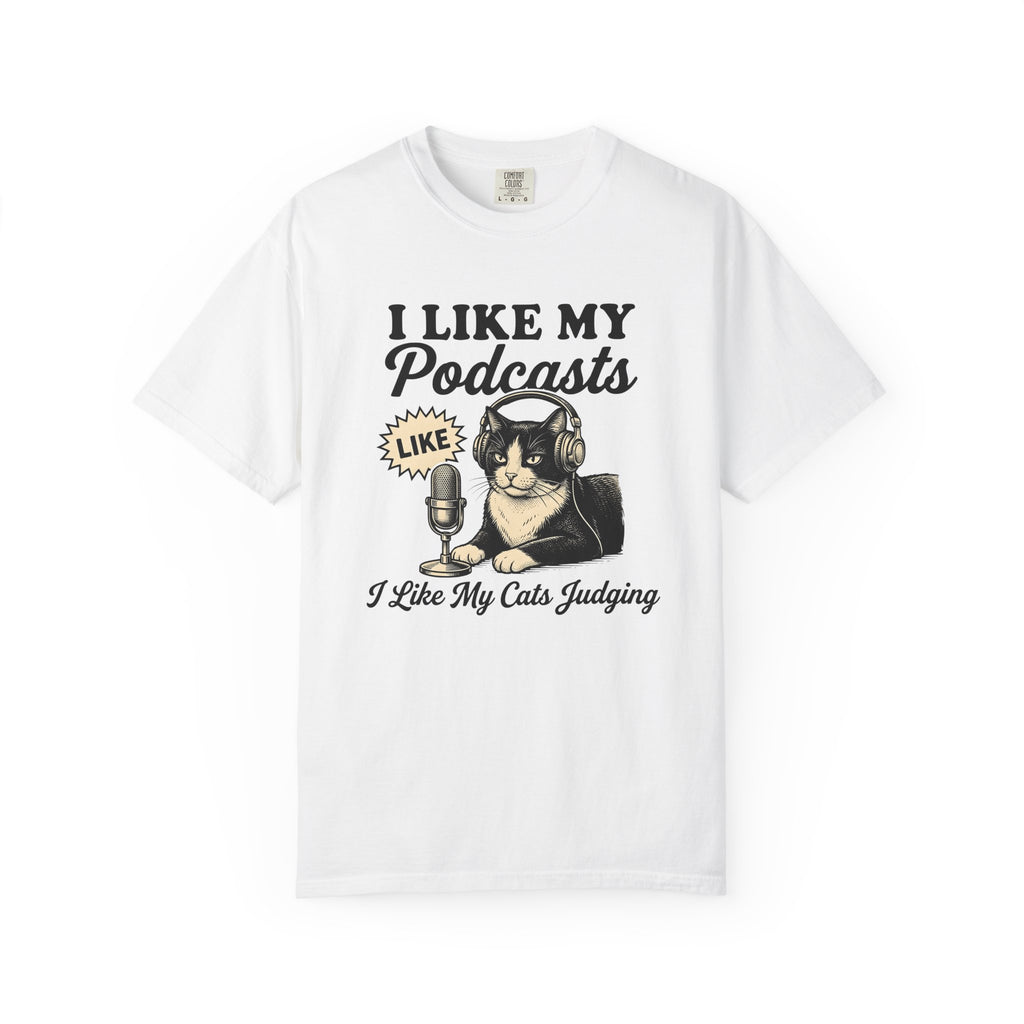 Cat Headphones Shirt Cat Podcast Gift Women Vintage Tee Feline Headset T-Shirt Cat Fan Retro Tshirt Audio Show Graphic Hand Drawn Microphone