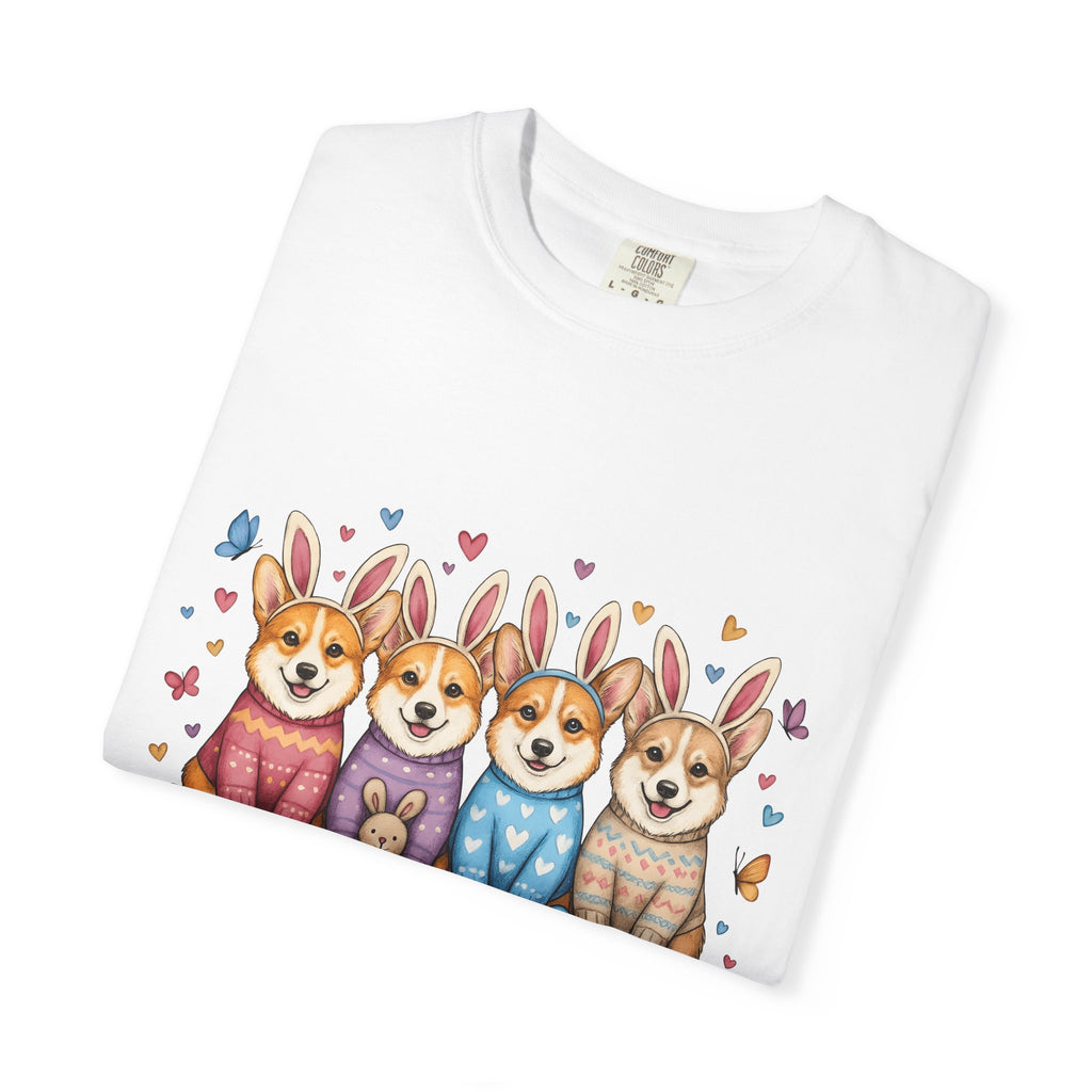 Corgi Puppies Shirt Easter Pets Gift Women Adorable Tee Puppy T-Shirt Easter Fan Cute Tshirt Animal Graphic Sketch Bunny Hat Tshirt
