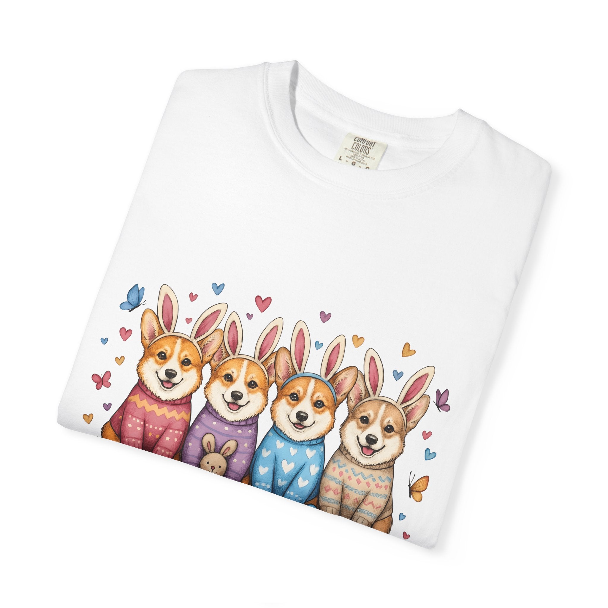 Corgi Puppies Shirt Easter Pets Gift Women Adorable Tee Puppy T-Shirt Easter Fan Cute Tshirt Animal Graphic Sketch Bunny Hat Tshirt
