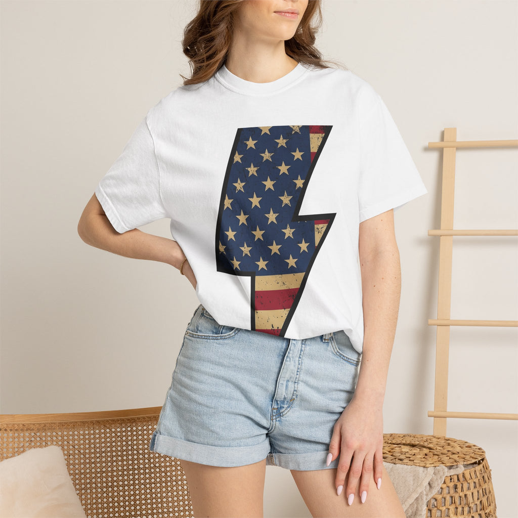 Lightning Strike Shirt America Freedom Gift Women Line Art Tee Thunderbolt T-Shirt American Fan Illustration Graphic Cartoon Star Symbols