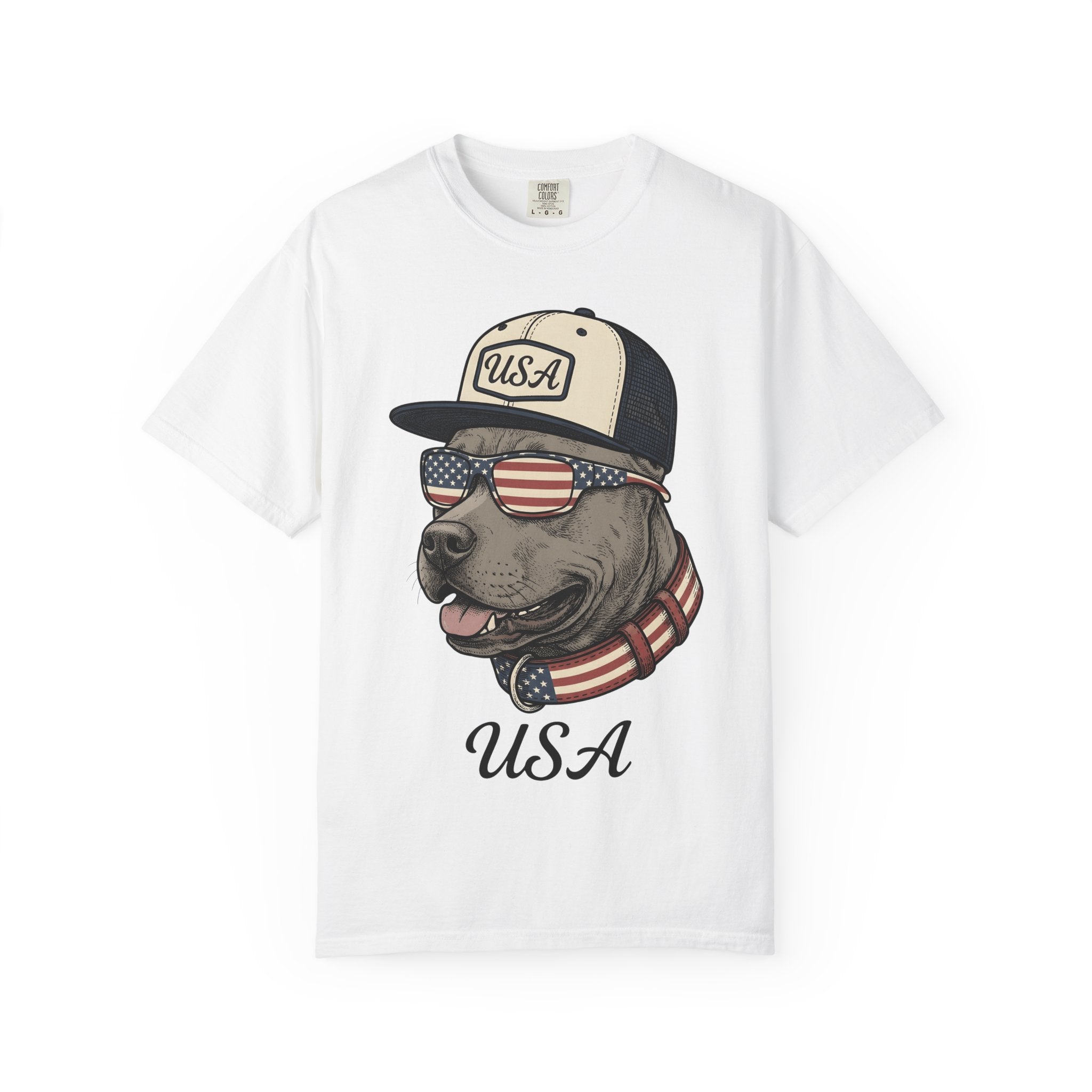 Flag Dog Shirt Dog America Gift Women Classic Tee Bulldog T-Shirt Dog Fan Puppy Tshirt Patriotic Graphic Line Art Specs Tshirt