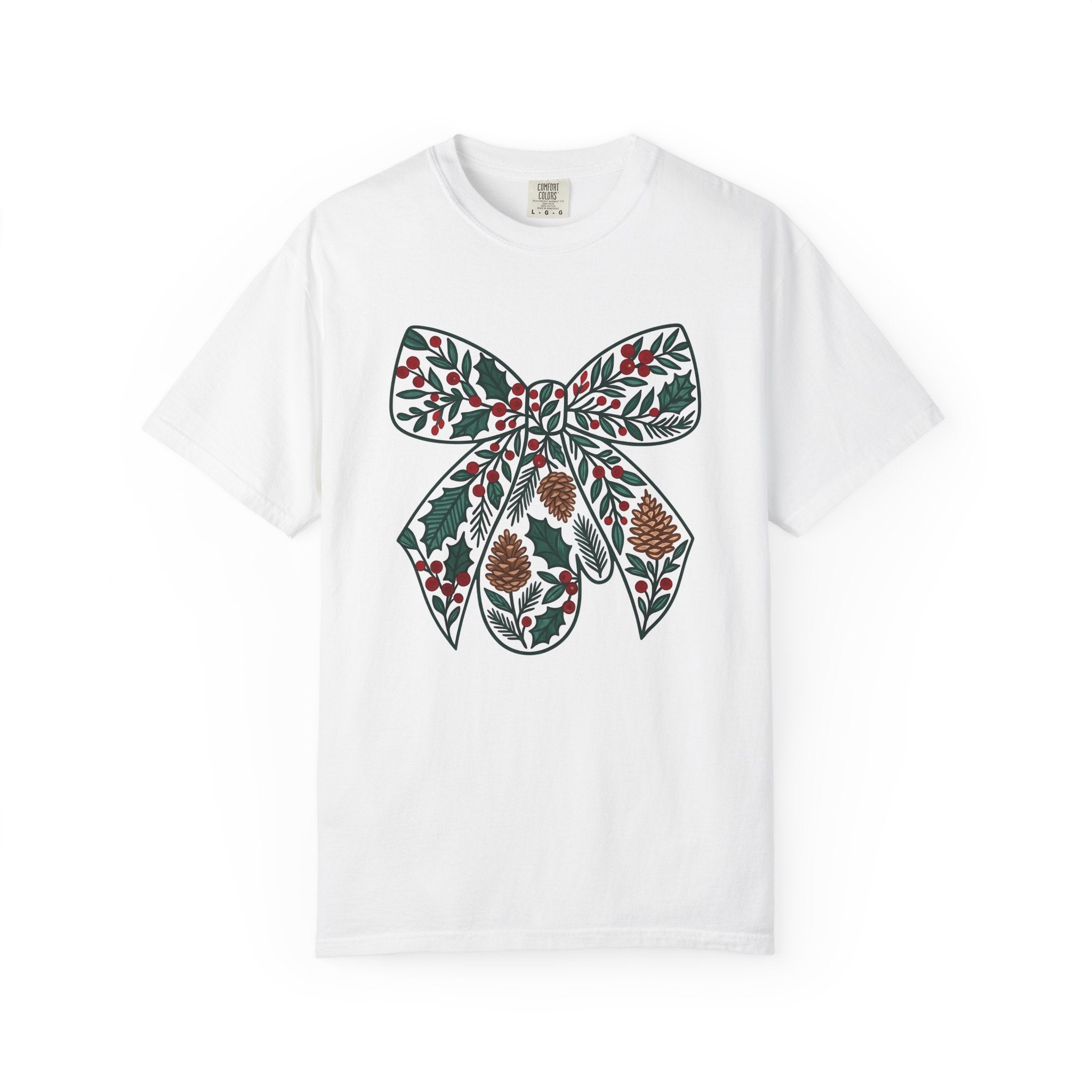 Christmas Bow Shirt Christmas Seasonal Gift Women Floral Tee Ribbon T-Shirt Xmas Fan Holiday Tshirt Winter Graphic Sketch Cone Tshirt