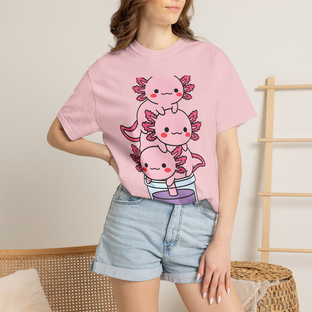 Axolotl Tea Shirt Drinks Pets Gift Women Cute Tee Mexican Salamander T-Shirt Beverage Fan Animal Graphic Illustration Comic Boba Drink