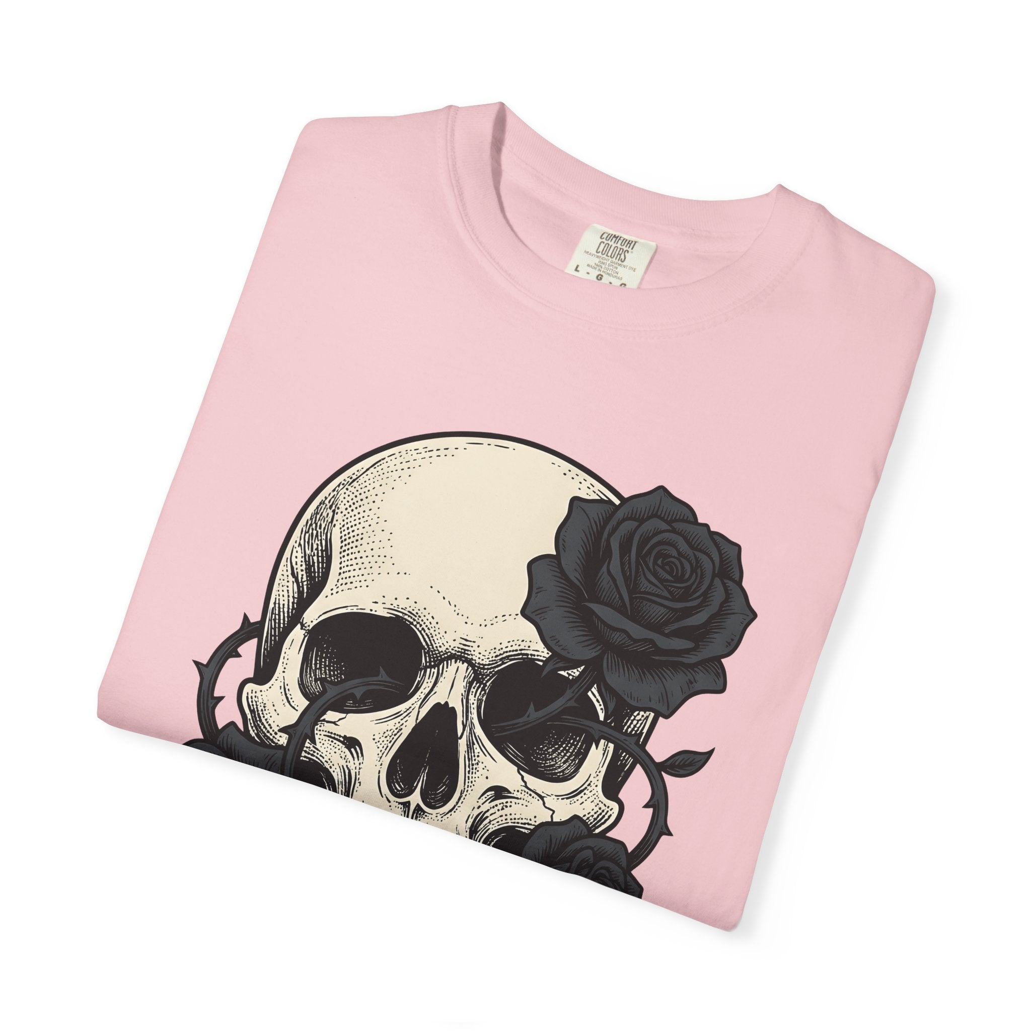 Skull Blossoms Shirt Gothic Greenery Gift Women Hand Drawn Tee Sugar Skull T-Shirt Goth Fan Illustrated Graphic Tshirt Line Art Floral