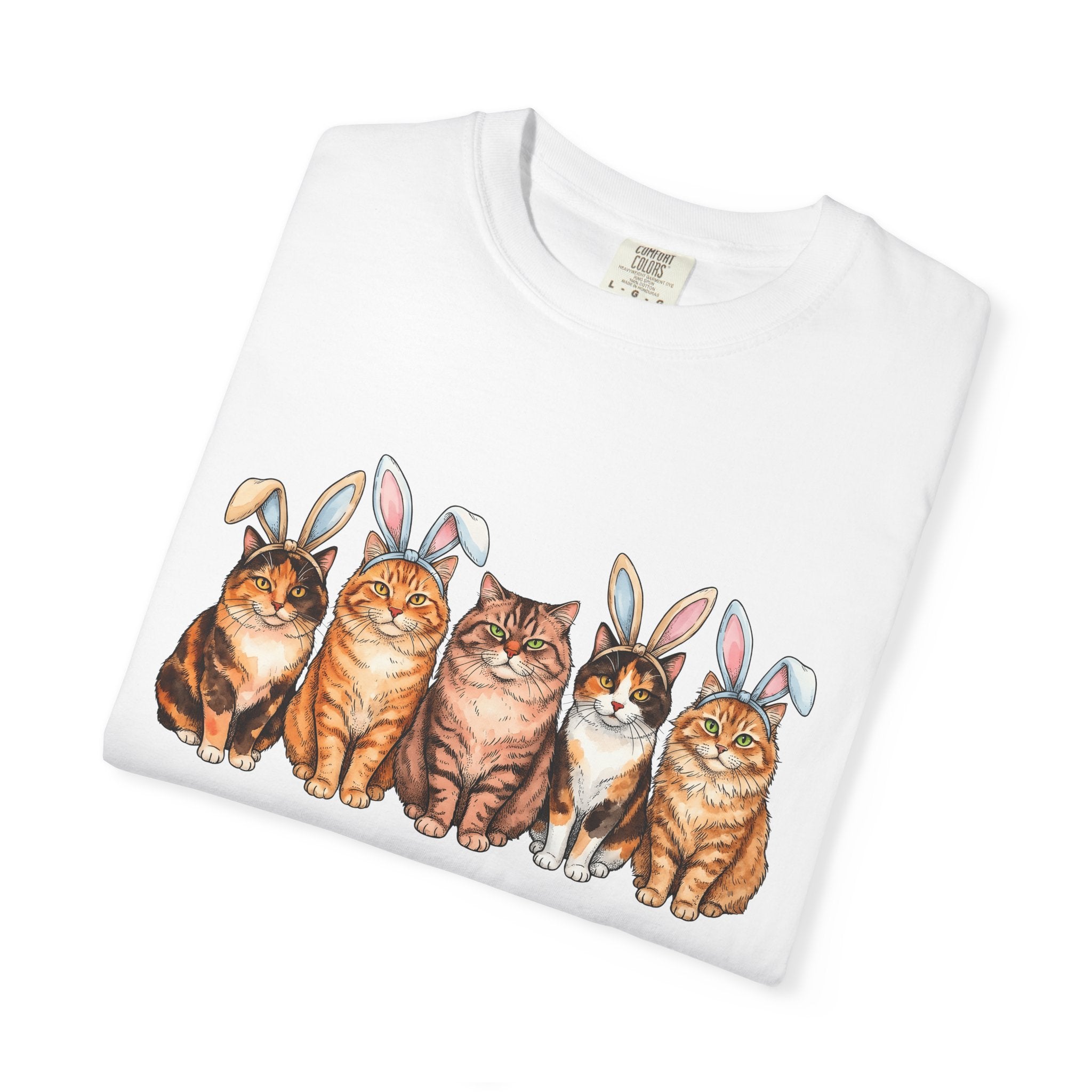 Cats Bunny Ears Shirt Easter Cat Gift Women Watercolor Tee Kitten T-Shirt Bunny Fan Feline Graphic Hand Drawn Animal Group Tshirt