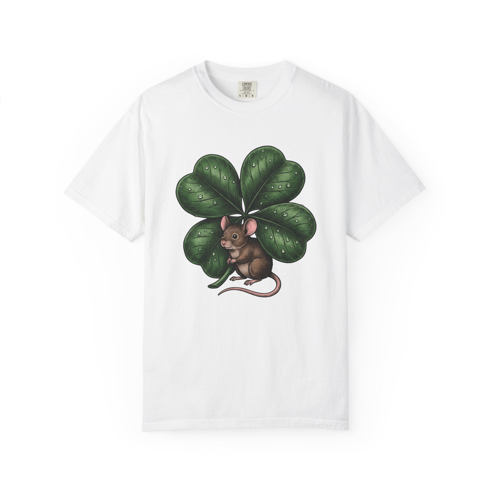 Mouse Four Leaf Shirt St Patrick's Day Wildlife Gift Women Classic Tee Mouse T-Shirt Luck Fan Shamrock Tshirt Animal Graphic Outline Droplet