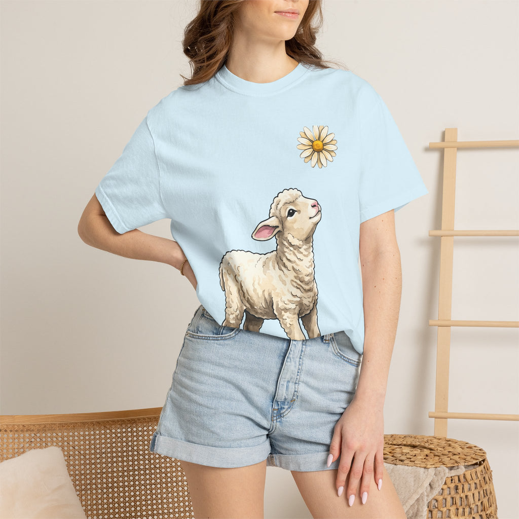 Lamb Shirt Easter Flora Gift Women Pastel Tee Sheep T-Shirt Easter Fan Botanical Graphic Tshirt Line Art Wildflower Tshirt