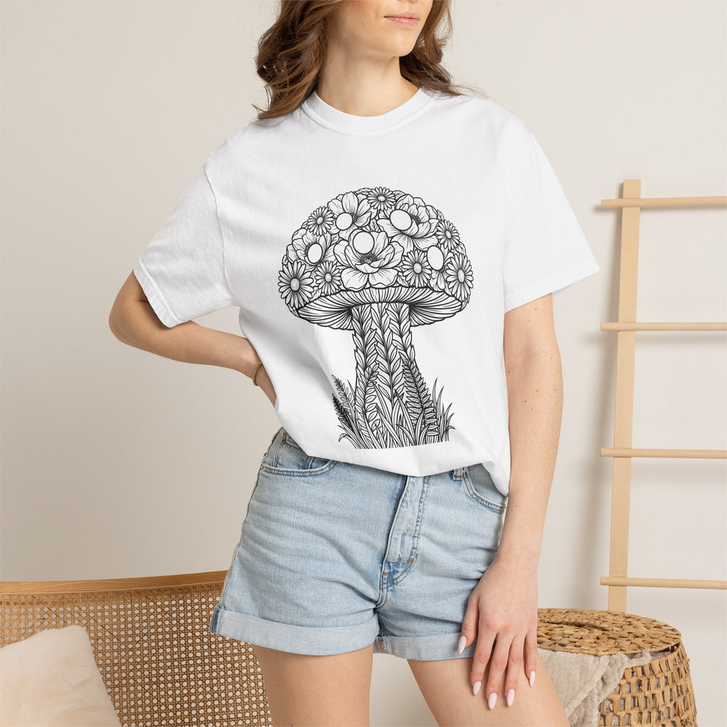 Fungus Flower Shirt Valentine's Day Outdoors Gift Women Rustic Tee Mushroom T-Shirt Valentine Fan Vintage Tshirt Wilderness Graphic Sketch