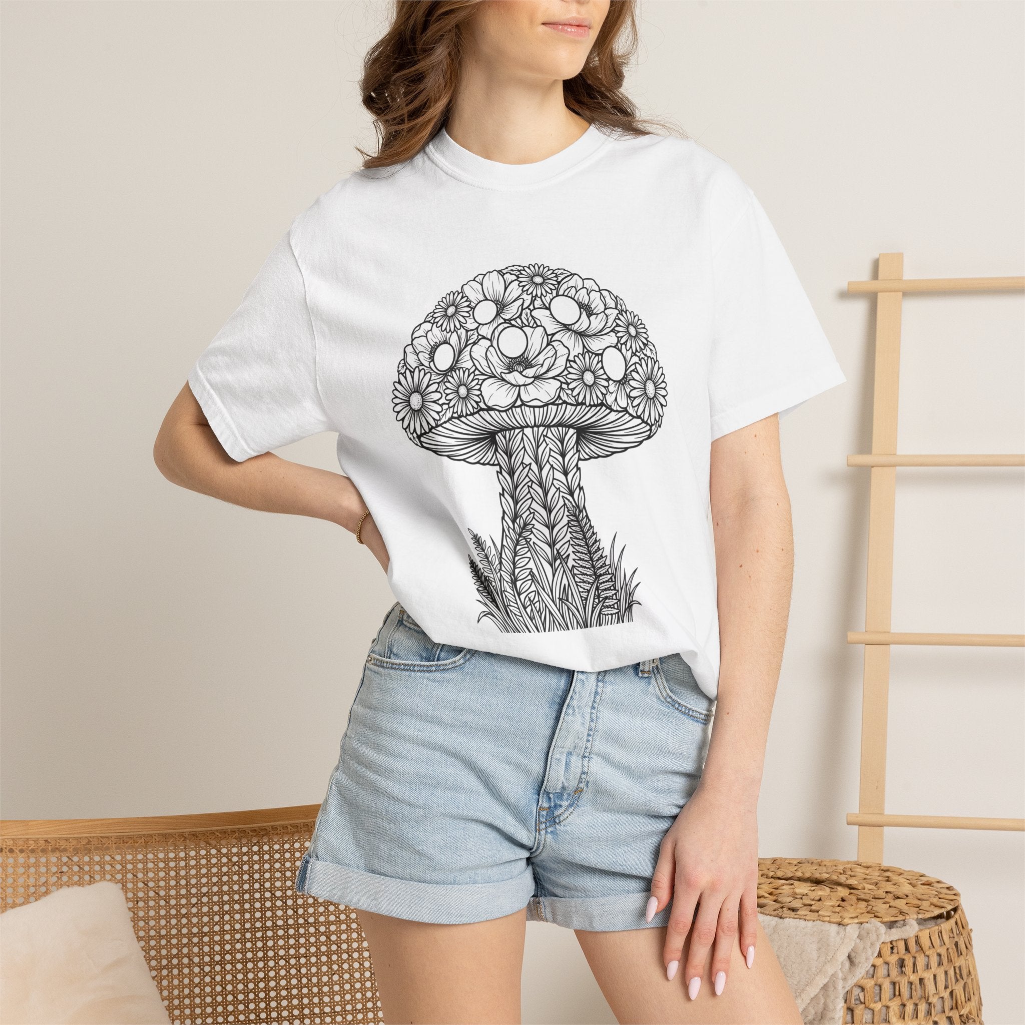 Fungus Flower Shirt Valentine's Day Outdoors Gift Women Rustic Tee Mushroom T-Shirt Valentine Fan Vintage Tshirt Wilderness Graphic Sketch