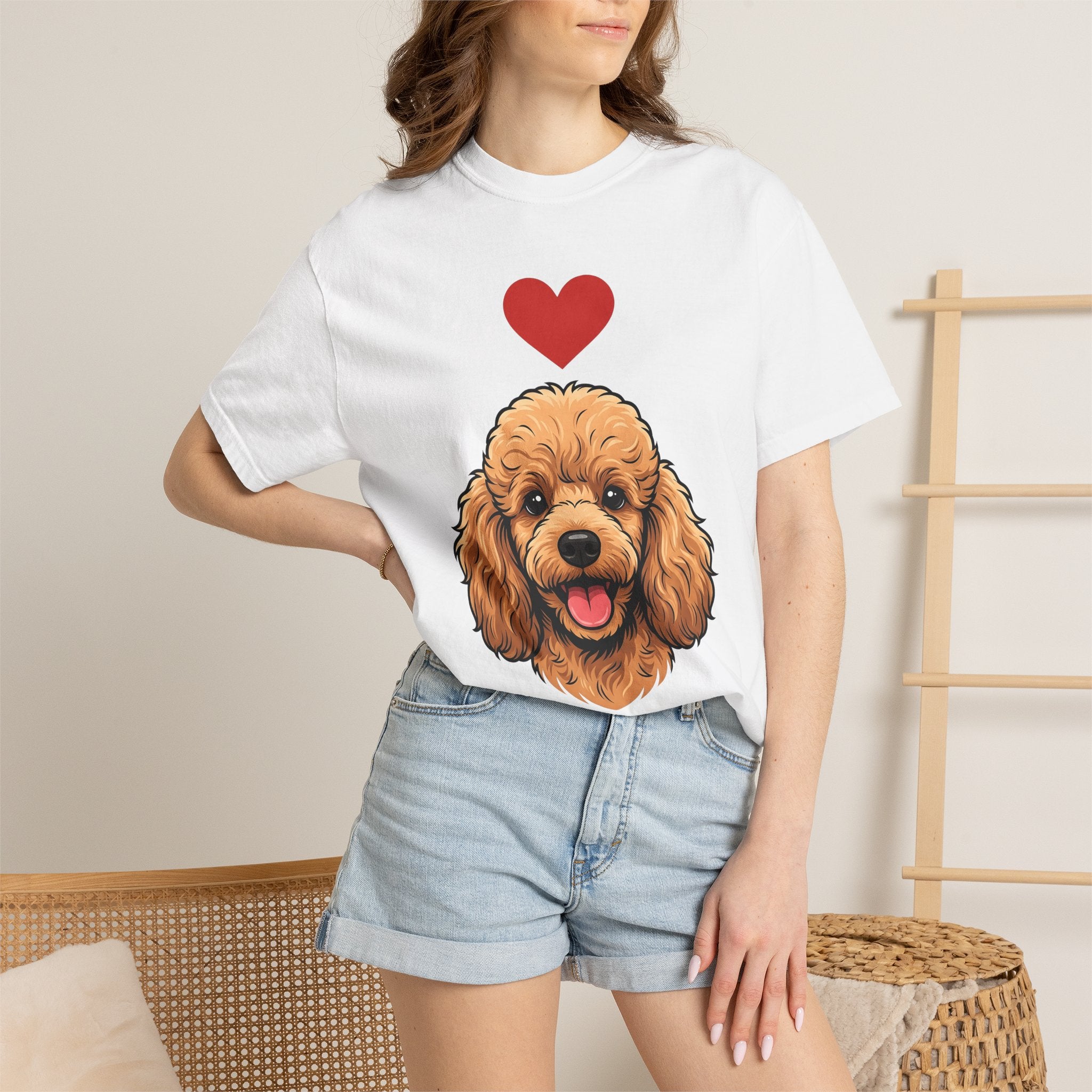 Poodle Puppy Shirt Dog Pet Gift Women Comic Tee Puppy T-Shirt Dog Fan Canine Tshirt Pet Illustration Vintage Love Symbol Tshirt