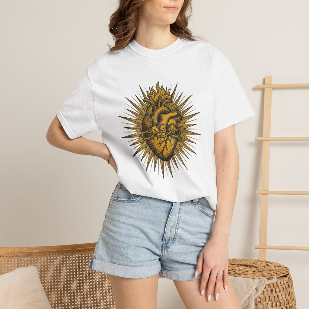 Sacred Heart Shirt Sacred Heart Spiritual Gift Women Tattoo Tee Heart T-Shirt Mystic Enthusiast Tattooed Tshirt Spiritual Design Vintage