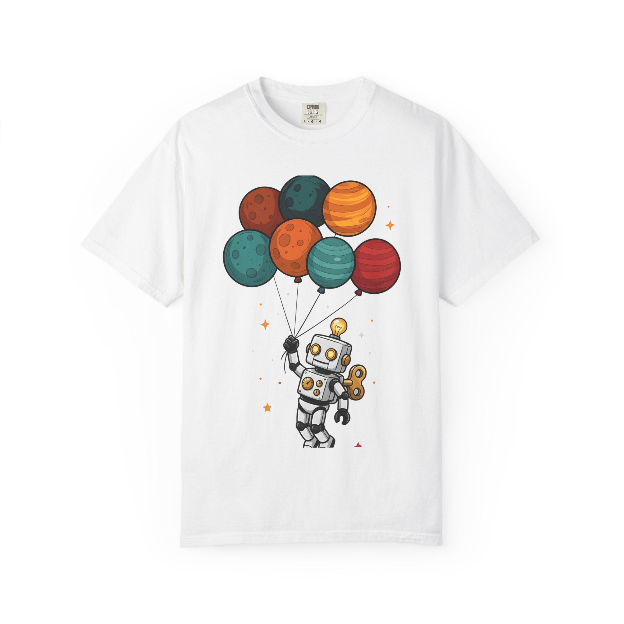 Robots Balloon Shirt Cute Universe Gift Women Anime Tee Bot T-Shirt Kawaii Fan Manga Tshirt Cosmic Graphic Sketch Planets Tshirt