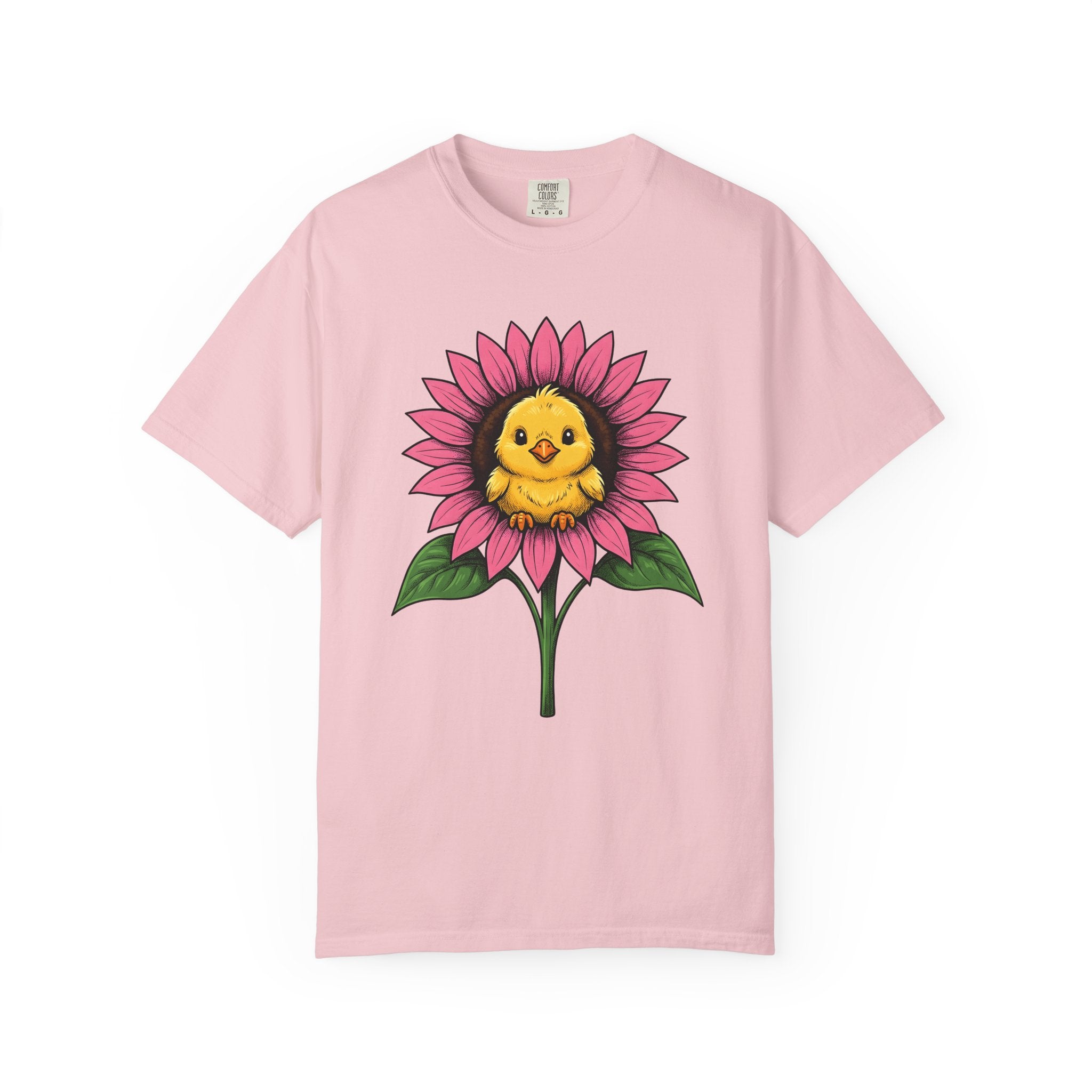 Baby Chick Sunflower Shirt Easter Flower Gift Women Adorable Tee Chick T-Shirt Spring Fan Cute Tshirt Floral Graphic Sketch Greenery Tshirt