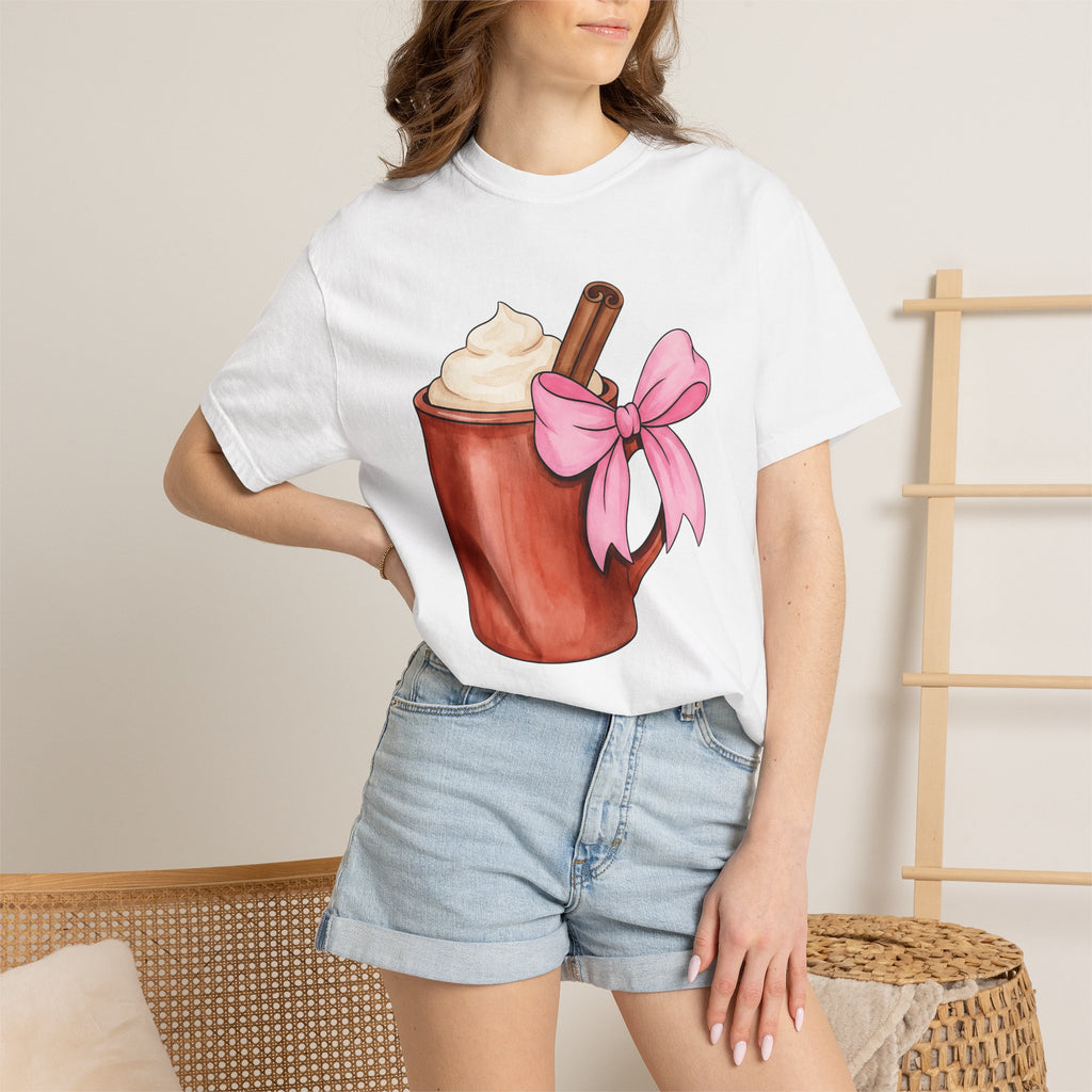 Hot Chocolate Mug Shirt Holiday Coffee Gift Women Watercolor Tee Cocoa Mug T-Shirt Christmas Fan Painted Tshirt Coffee Bean Graphic Hand