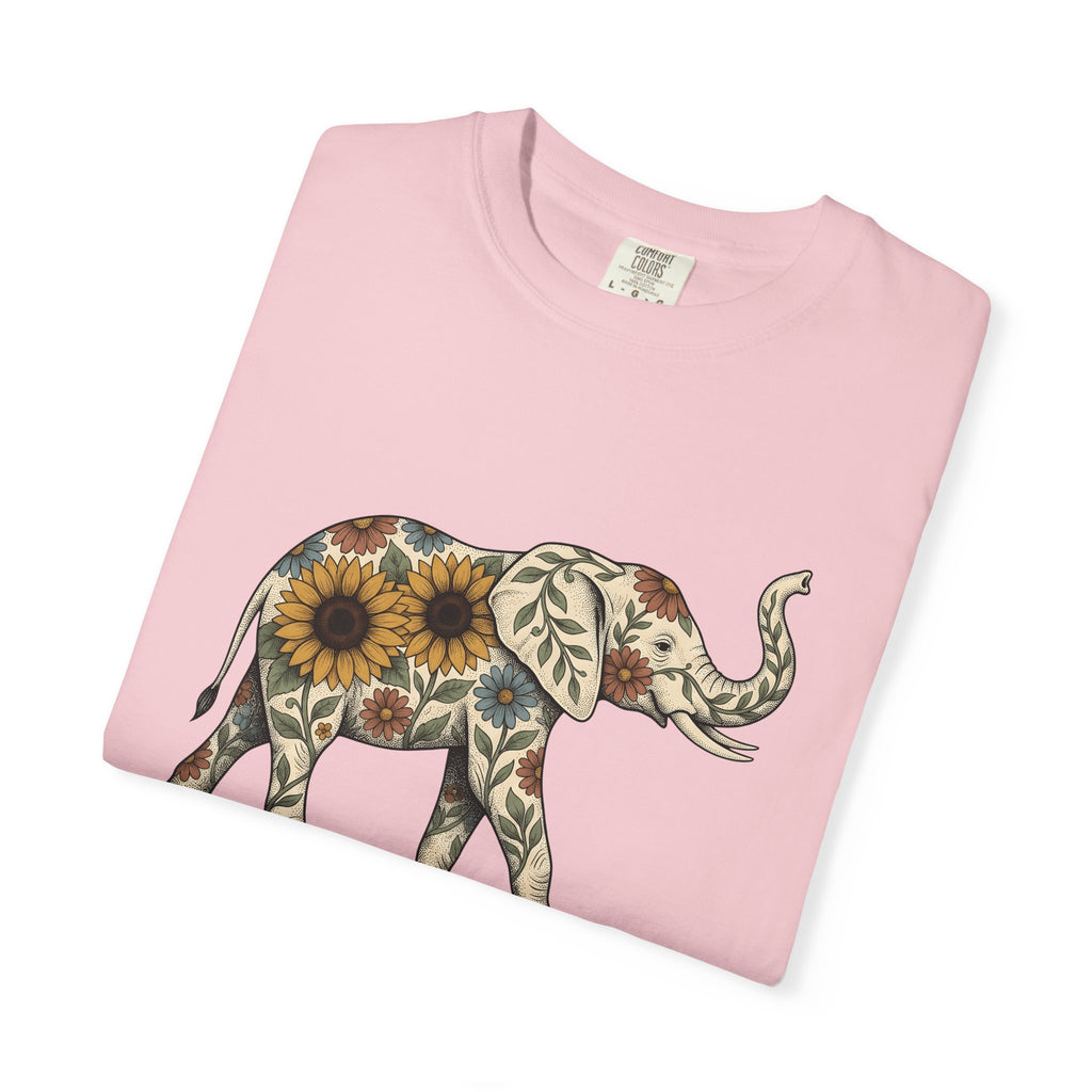 Elephant Flower Shirt Animals & Flowers Outdoors Gift Women Hippie Tee Elephant T-Shirt Wildlife Fan Bohemian Tshirt Nature Graphic Retro